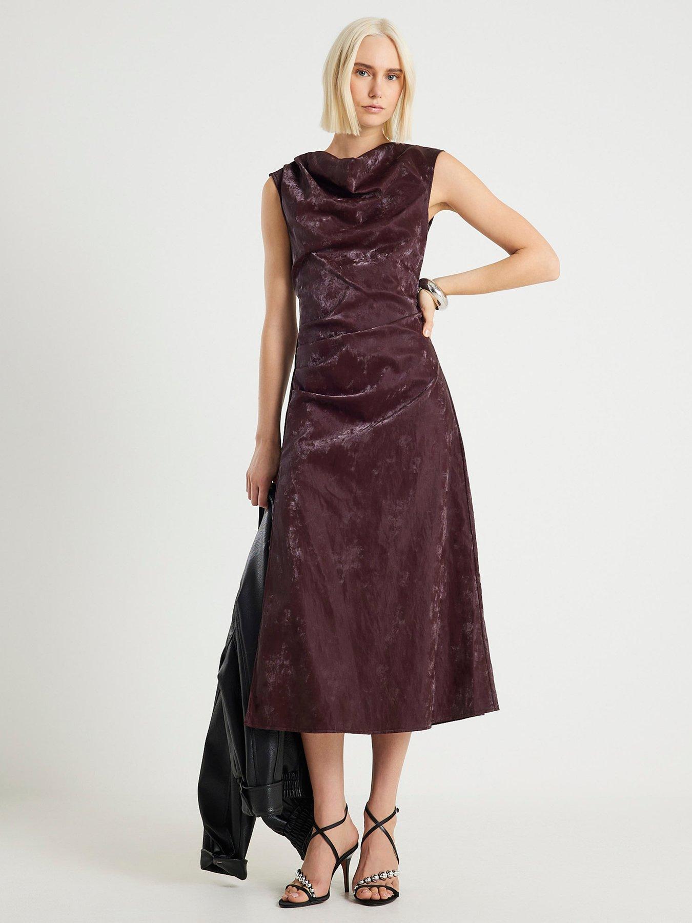 River Island Hammered PU Cowl Neck Dress - Red