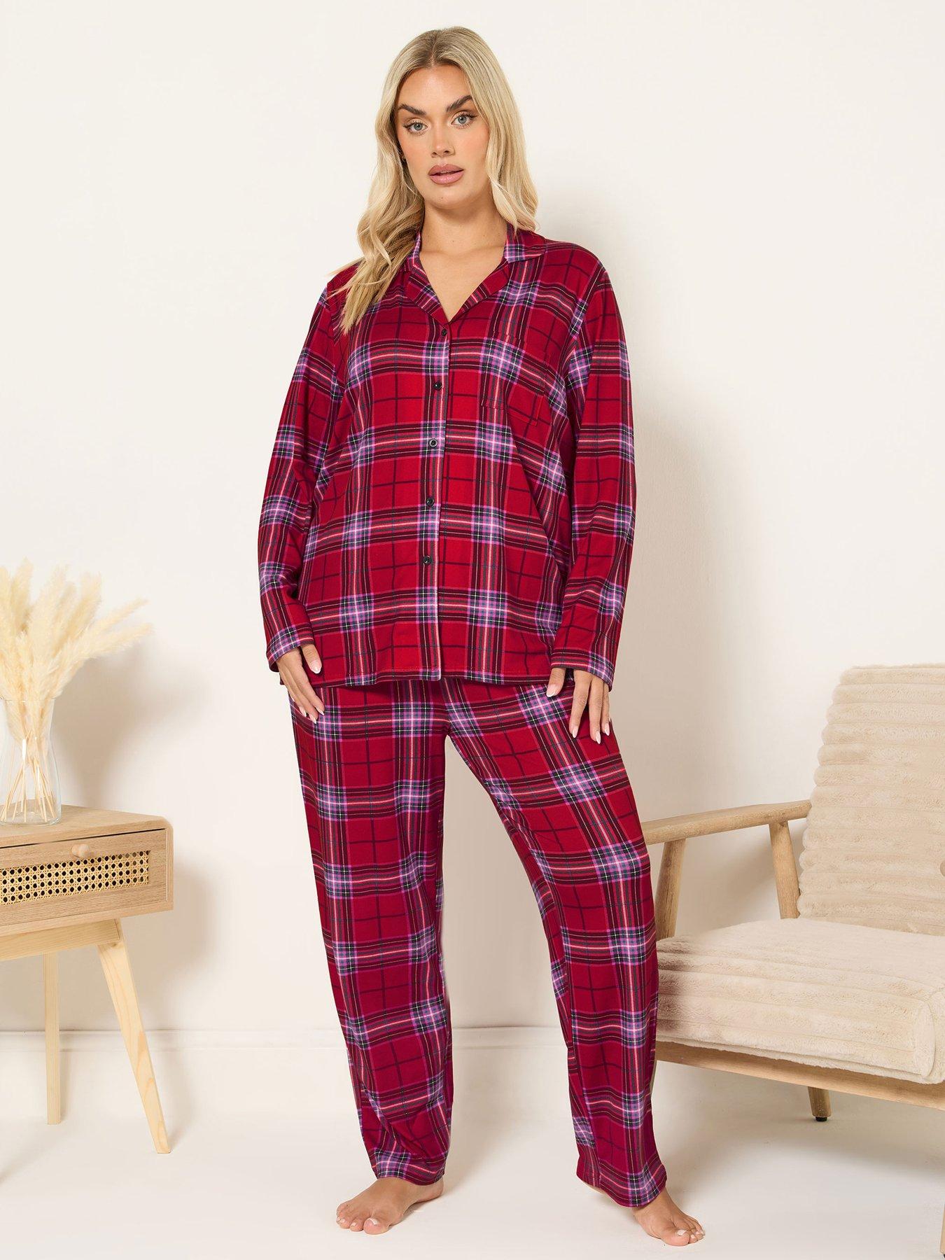 Yours Curve Soft Touch Check Button Pyjama Set - Red