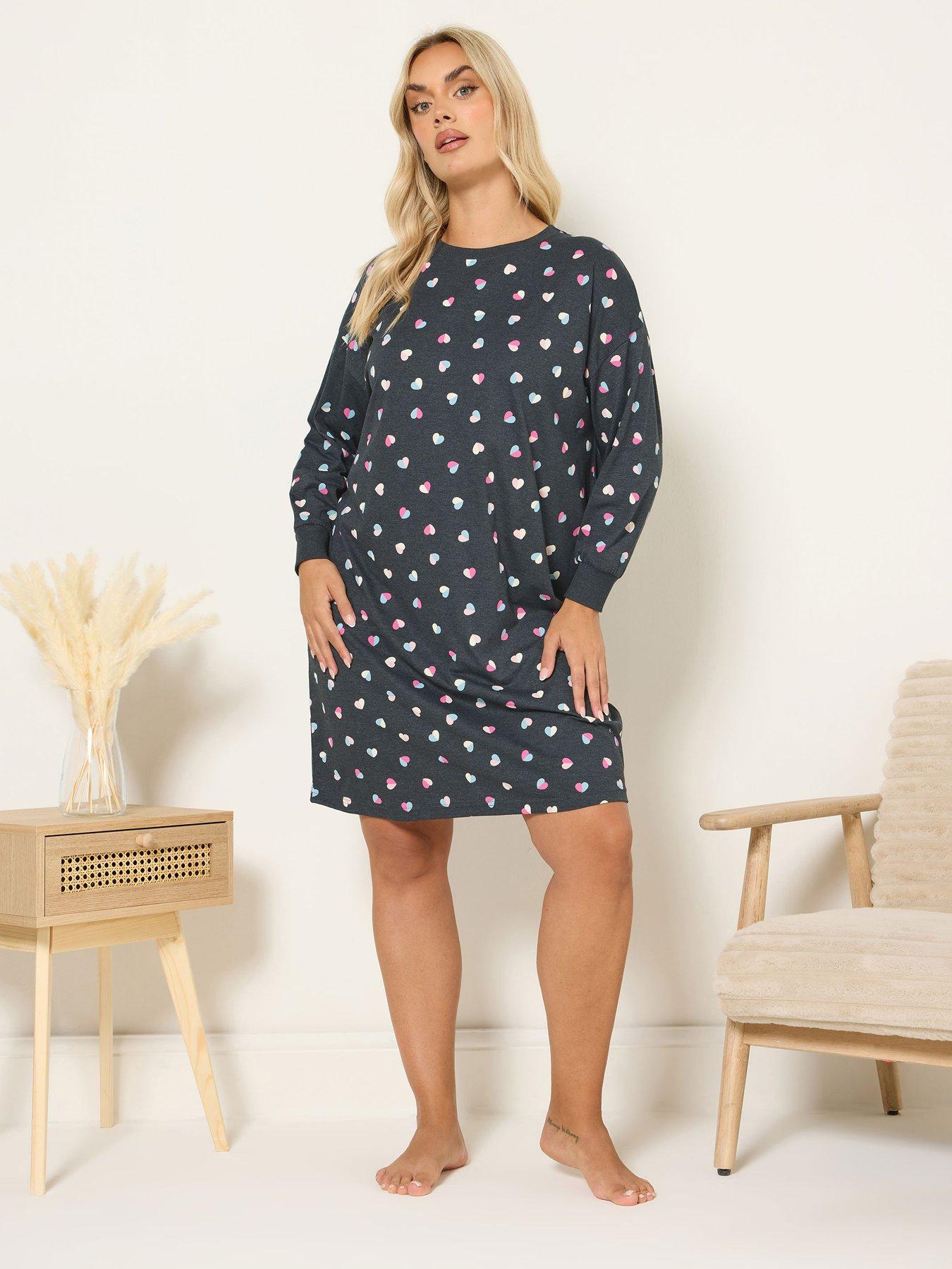 Yours Curve Heart Long Sleeve Nightdress - Grey