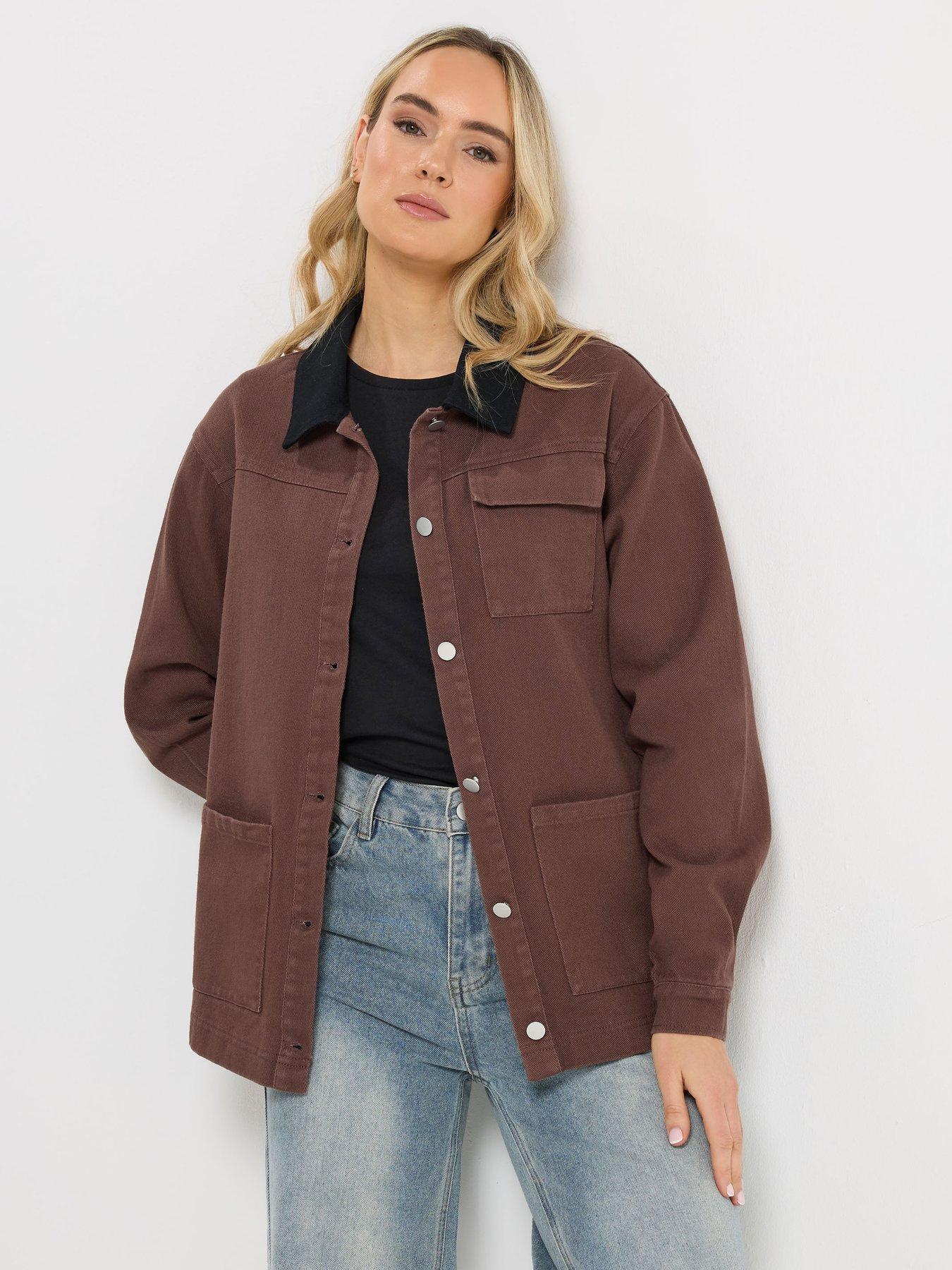 front image of long-tall-sally-twill-barn-jacket-brown