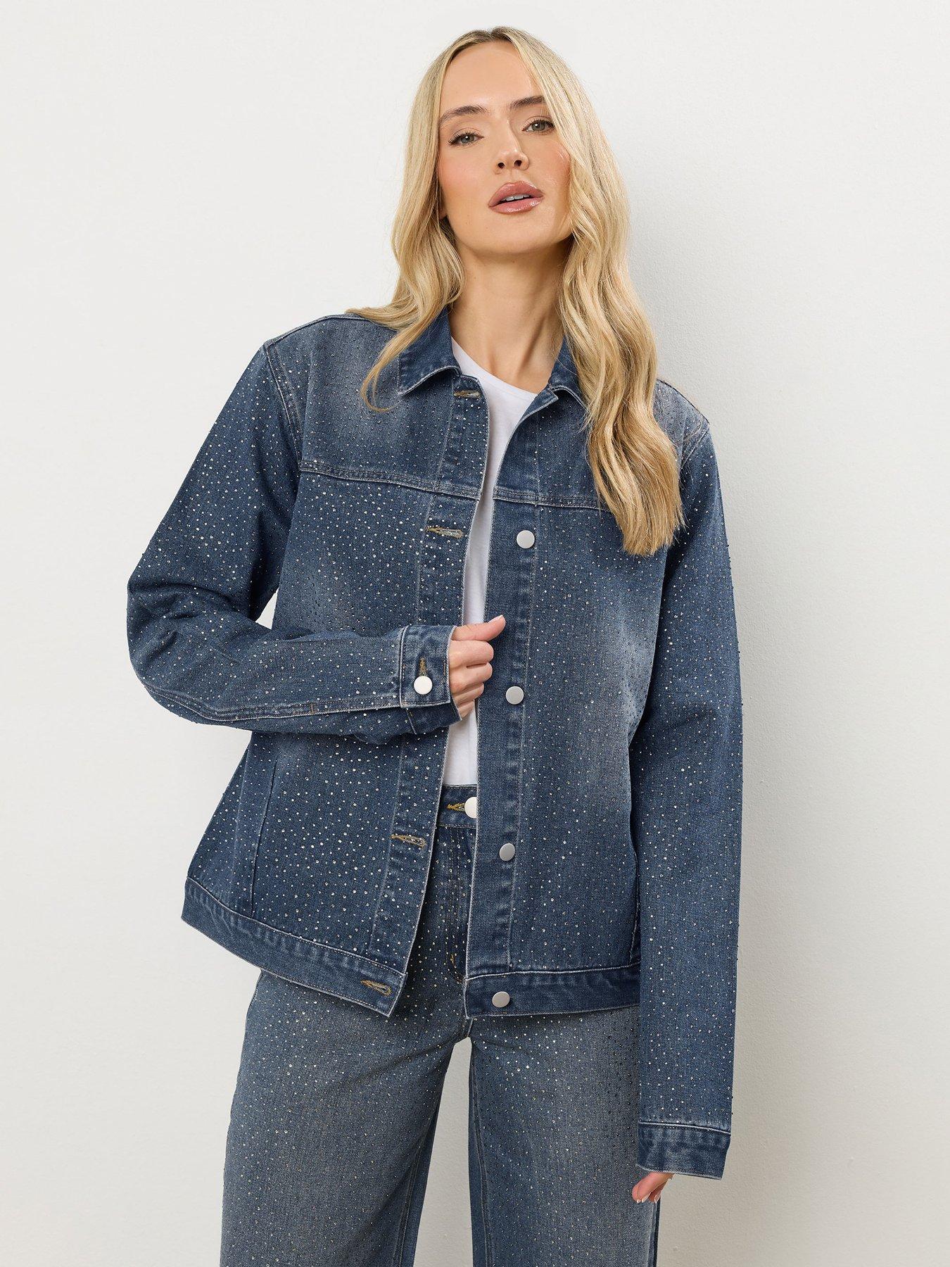 Image 1 of 4 of Long Tall Sally Embellished Denim Jacket - Blue
