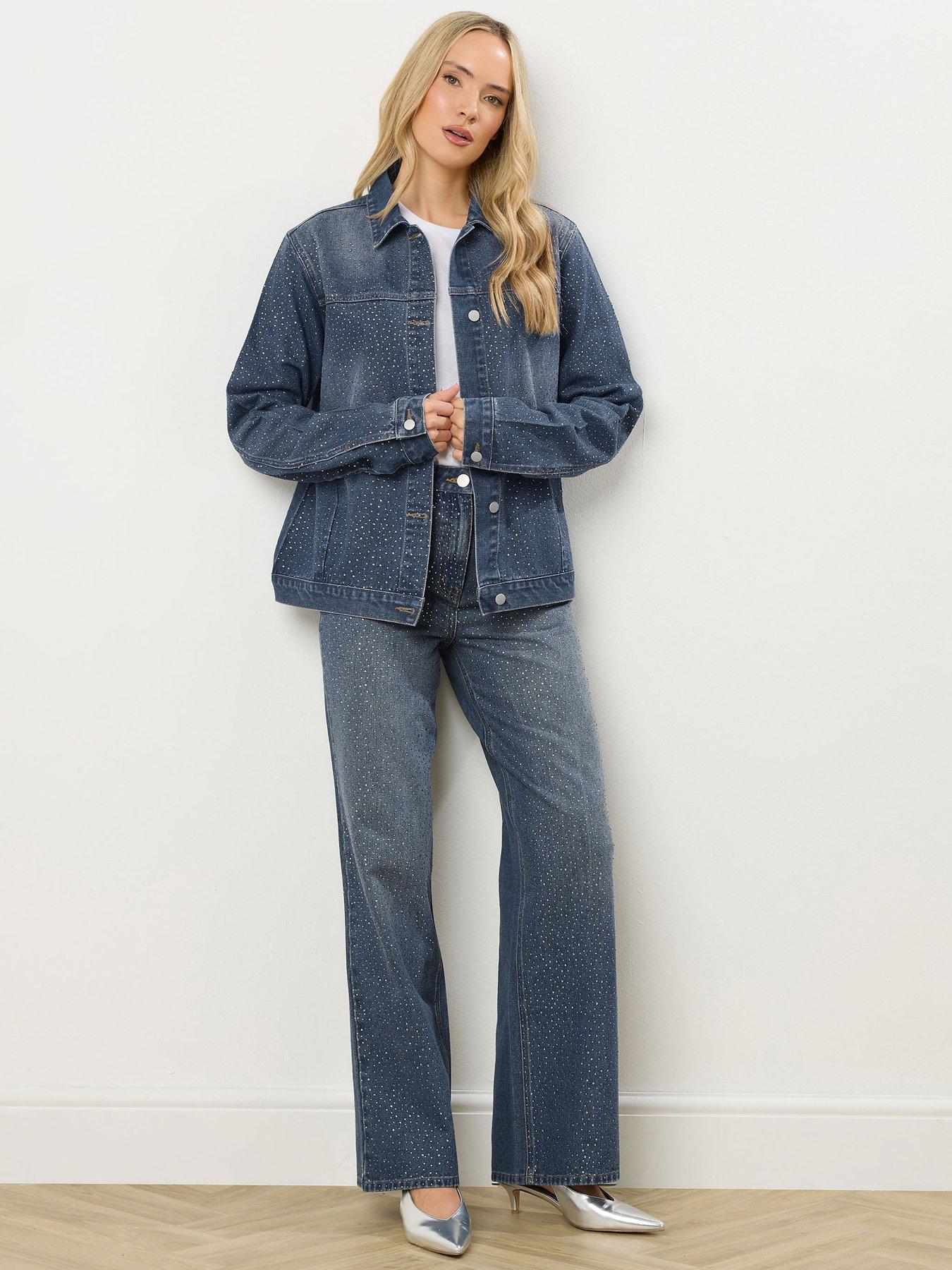 Image 3 of 4 of Long Tall Sally Embellished Denim Jacket - Blue
