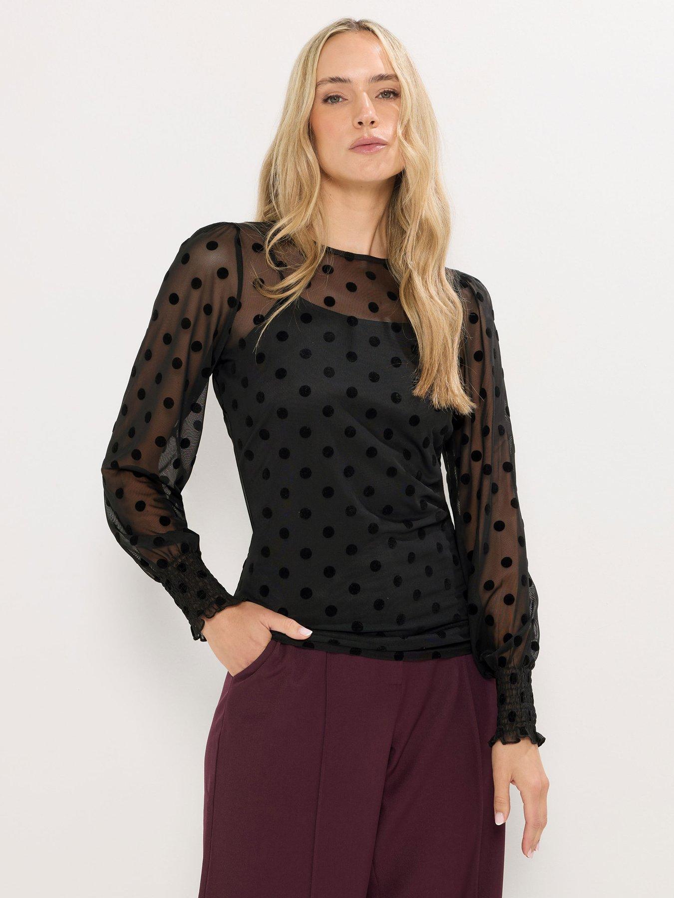 Long Tall Sally Burnout Spot Balloon Sleeve Top - Black