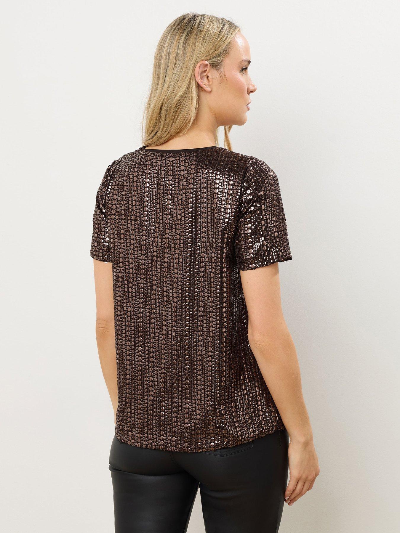 Image 2 of 4 of Long Tall Sally Tall Short Sleeve Sequin Top - Brown