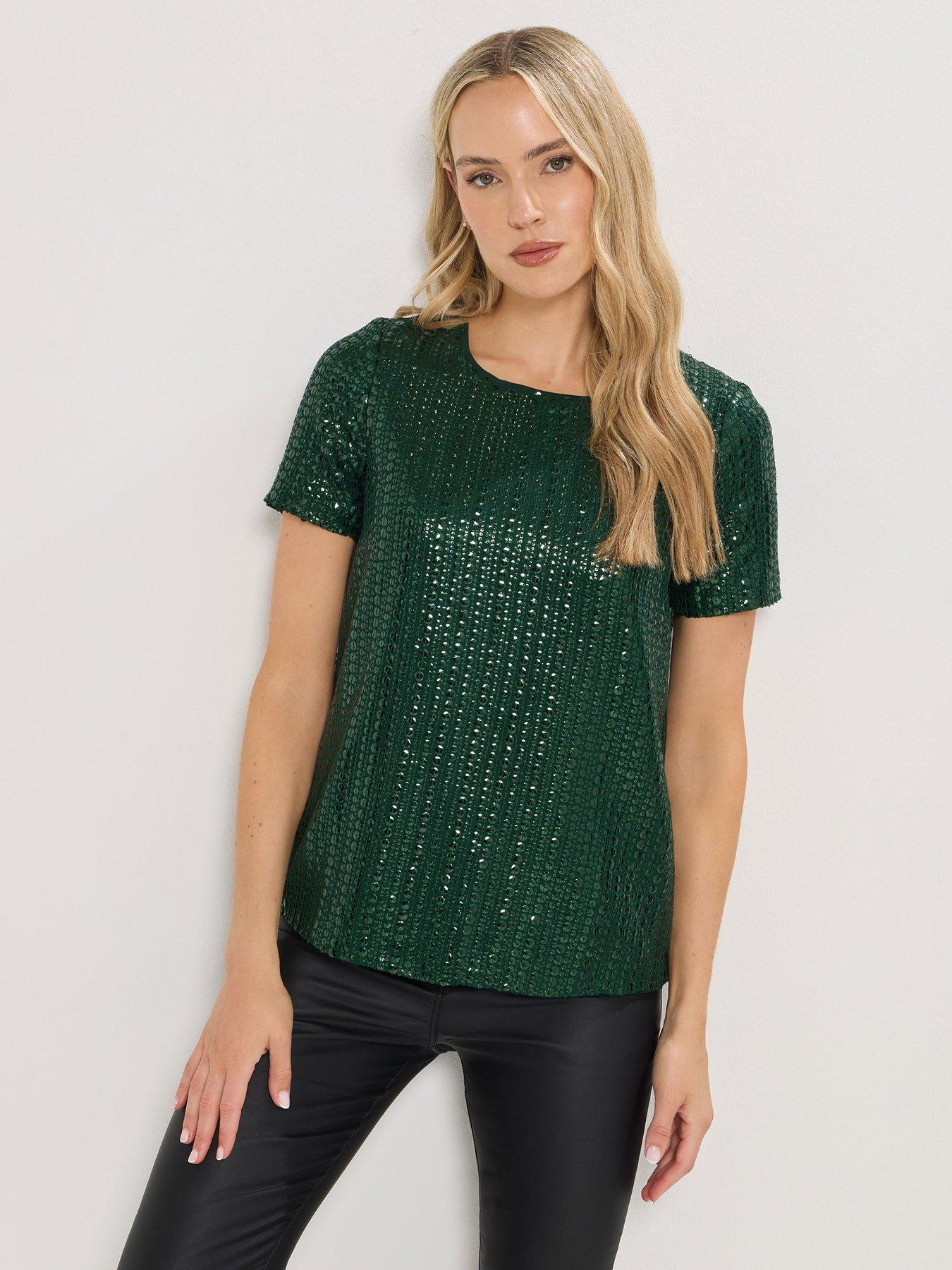 long-tall-sally-short-sleeve-sequin-top-green