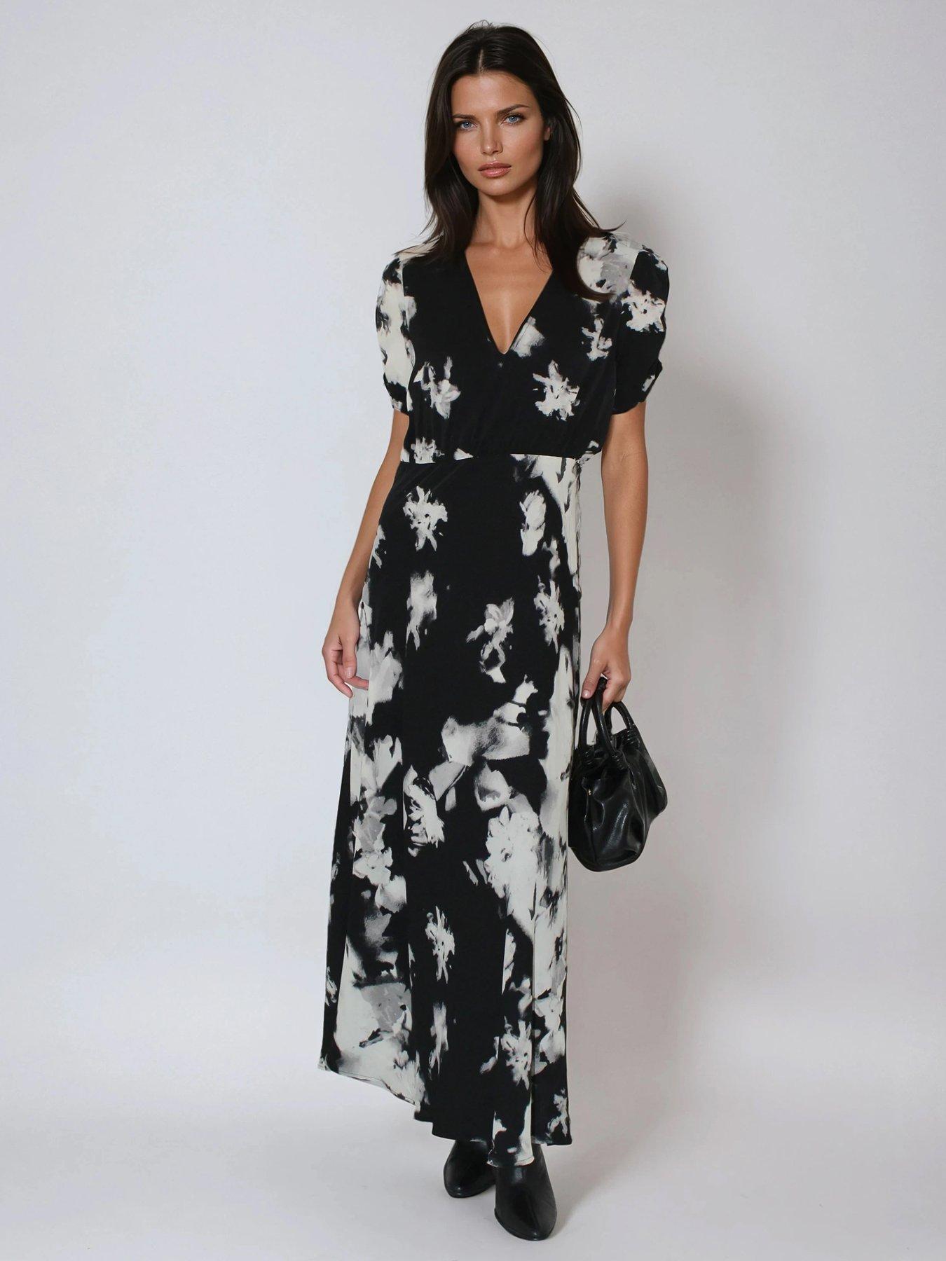 front image of religion-isabel-maxi-tea-dress-black