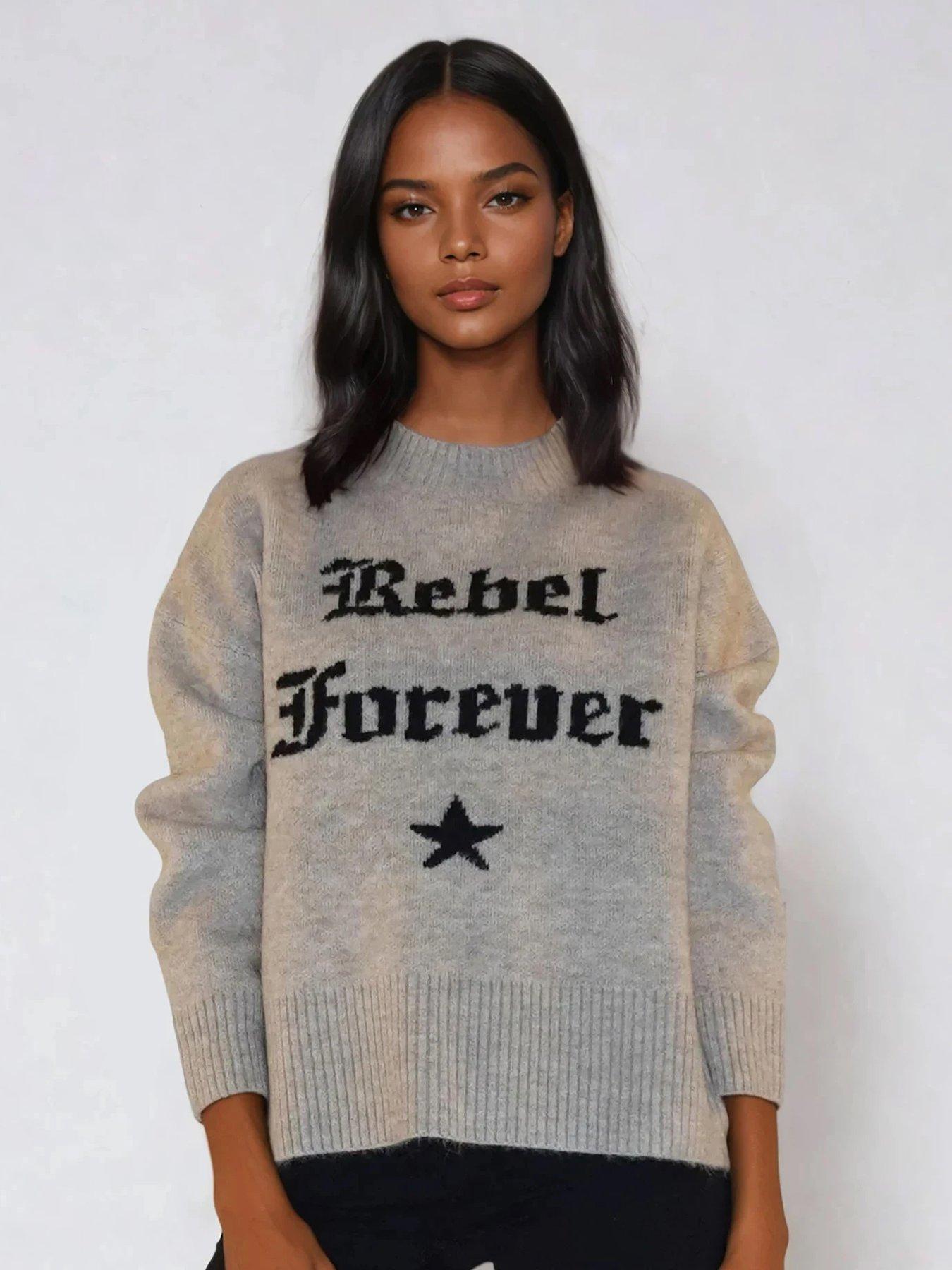  image of religion-rebel-forever-crew-neck-slogan-jumper-grey