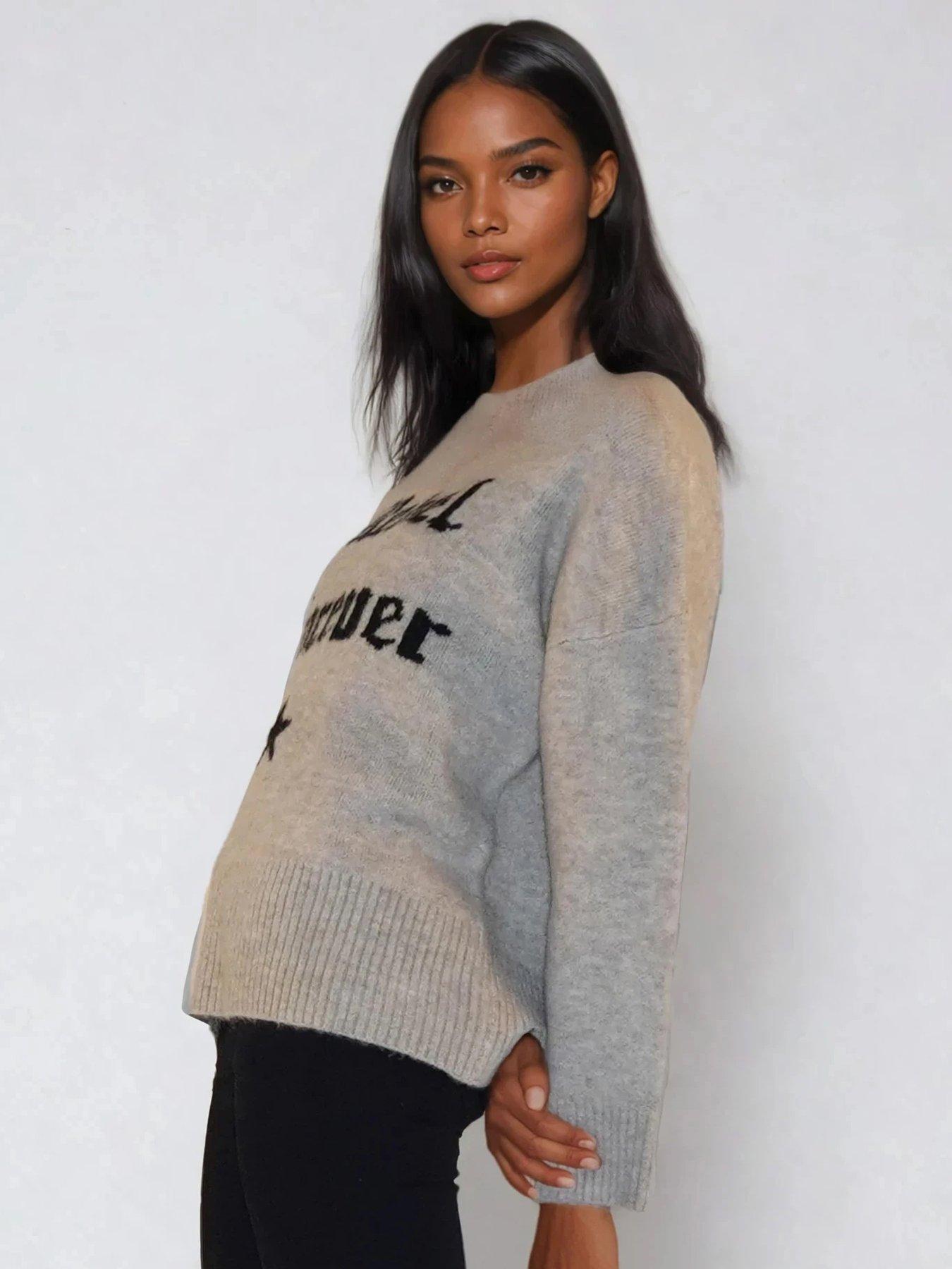  image of religion-rebel-forever-crew-neck-slogan-jumper-grey