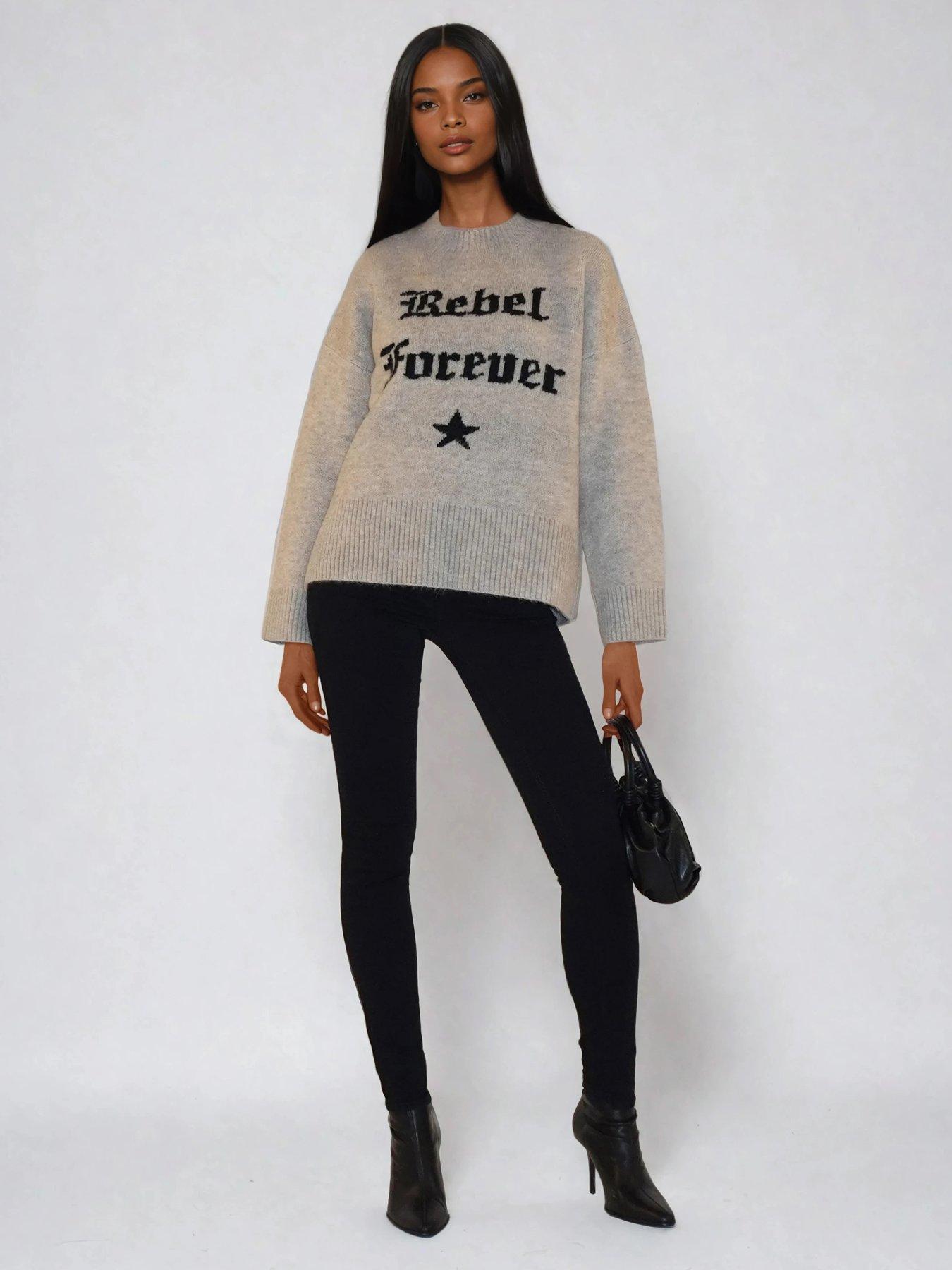  image of religion-rebel-forever-crew-neck-slogan-jumper-grey