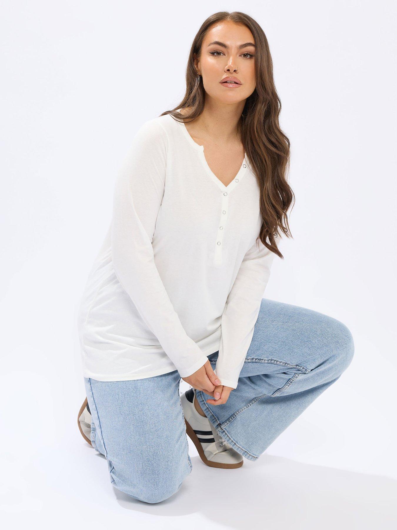 undefined Curve Open Neckline Henley Top - Ivory