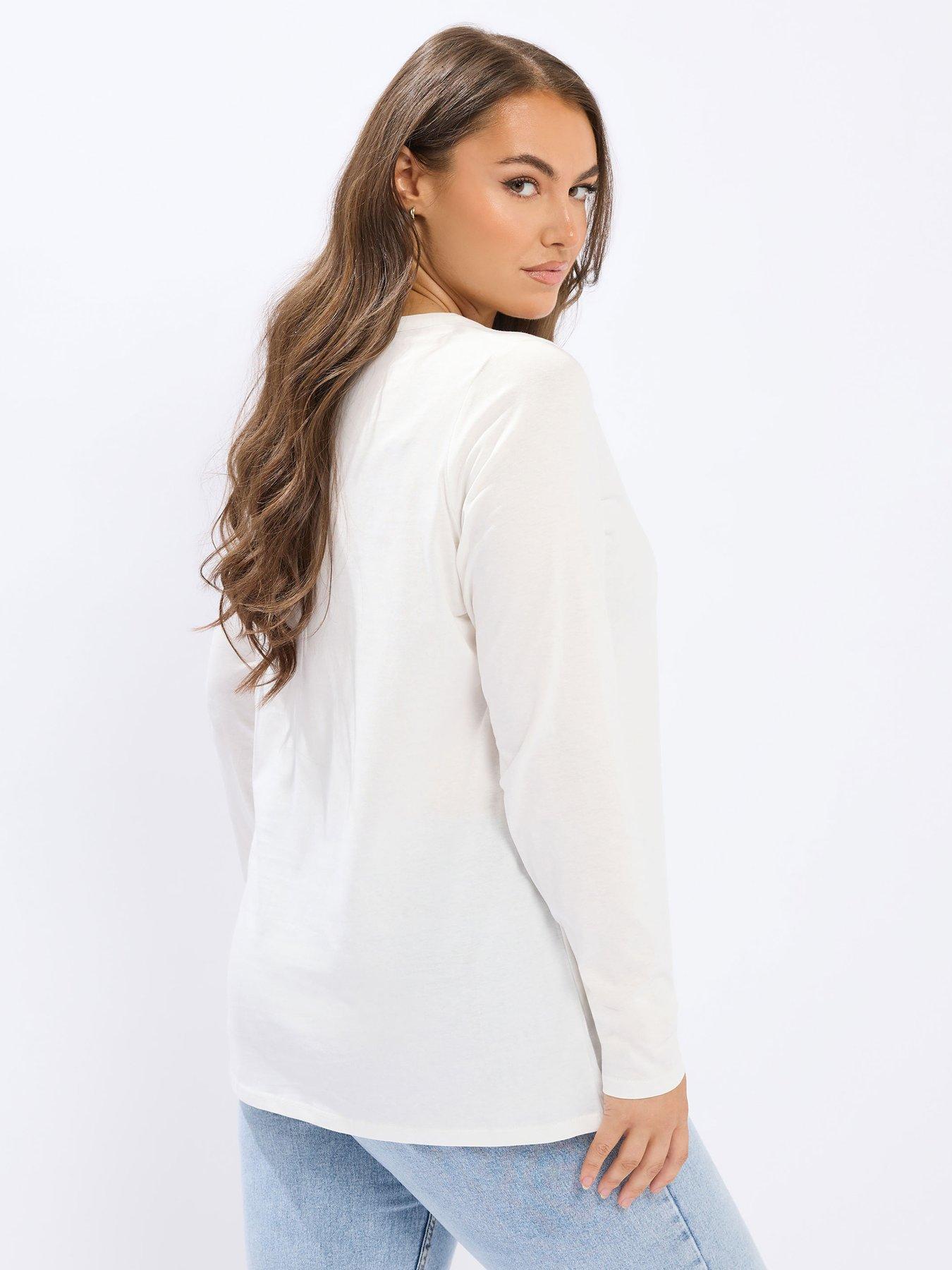 Image 2 of 4 of Yours Curve Open Neckline Henley Top - Ivory
