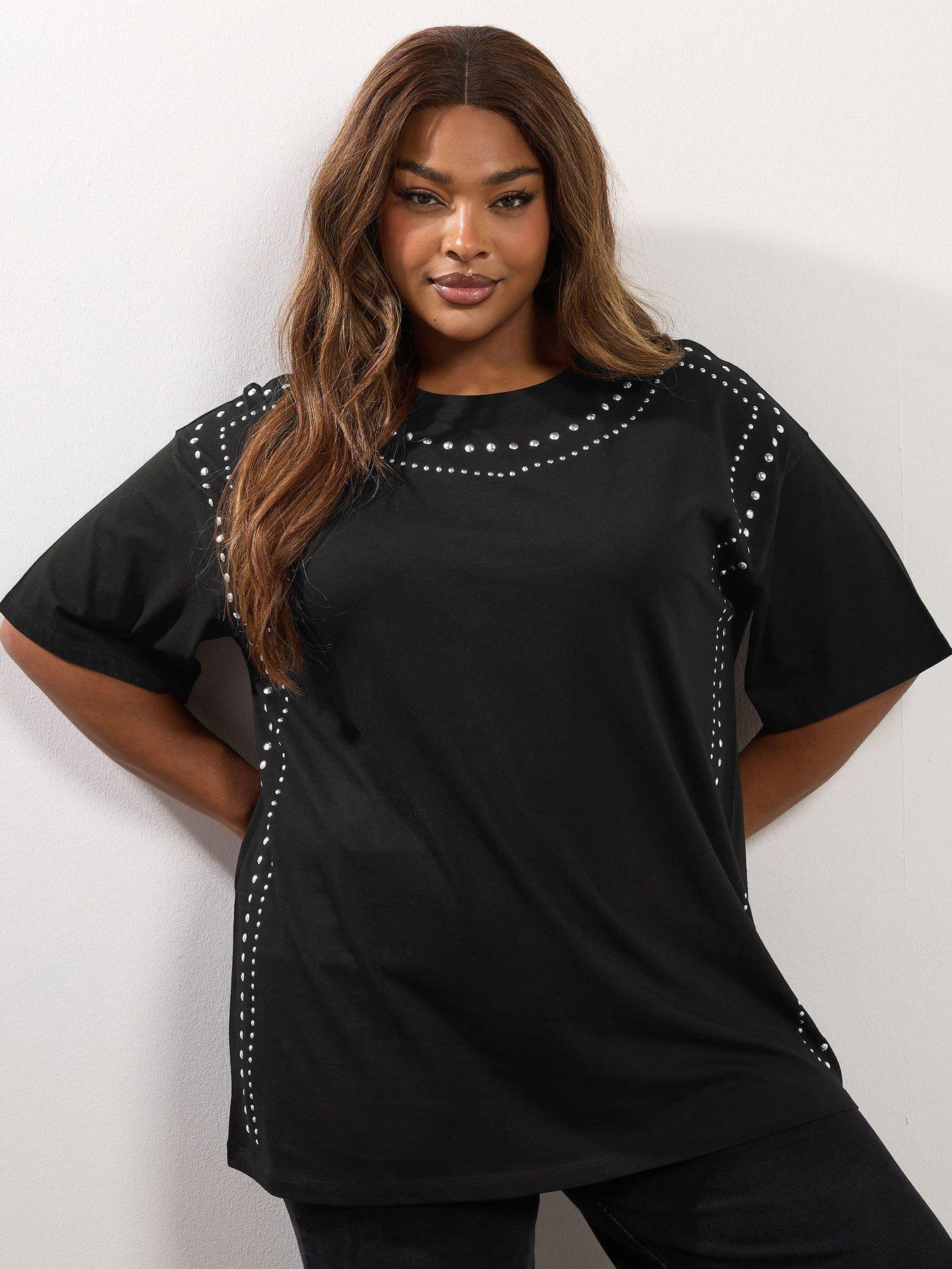 undefined Curve Oversized Studded T-Shirt - Black