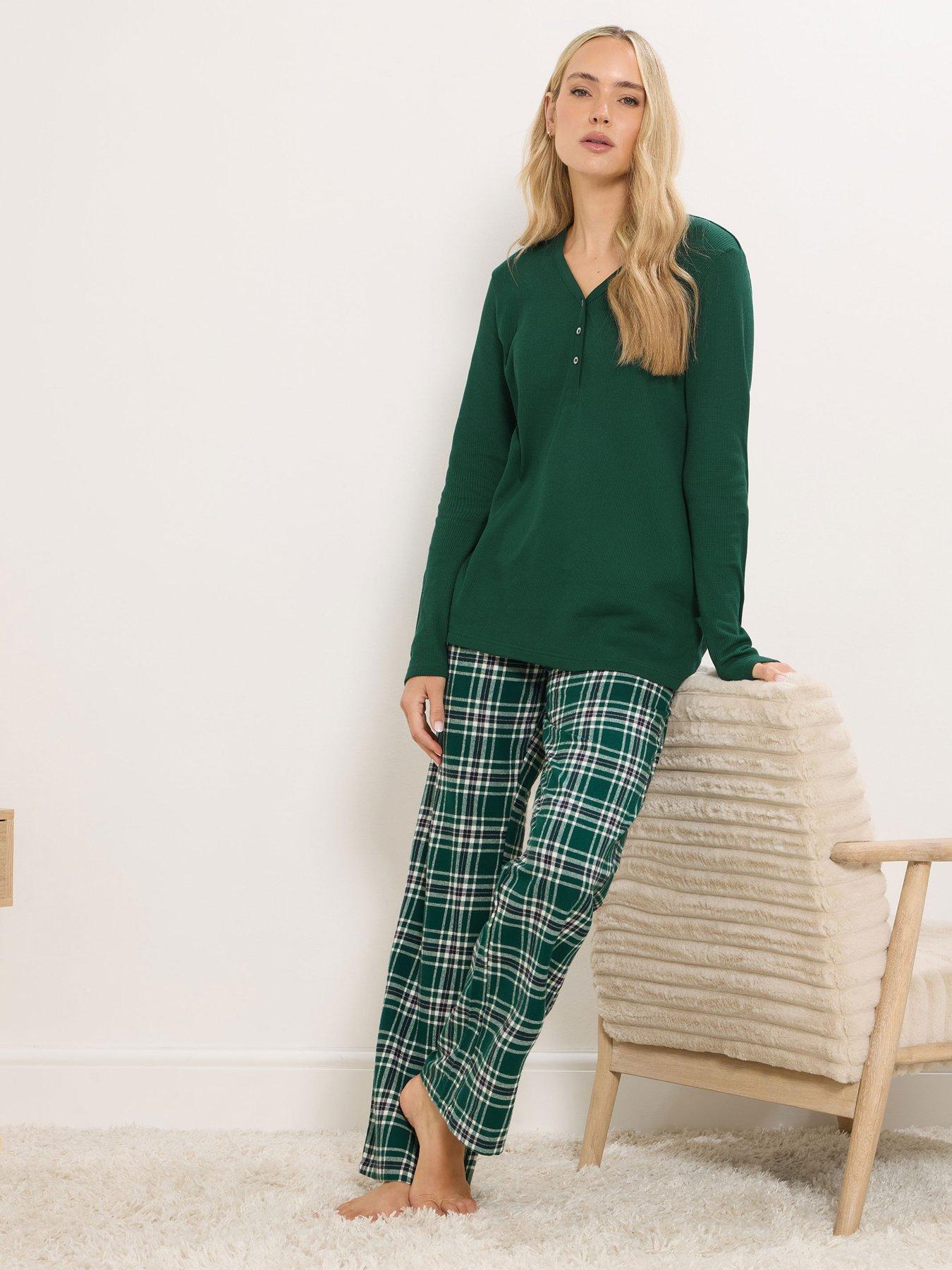  image of long-tall-sally-check-pyjama-pants-green