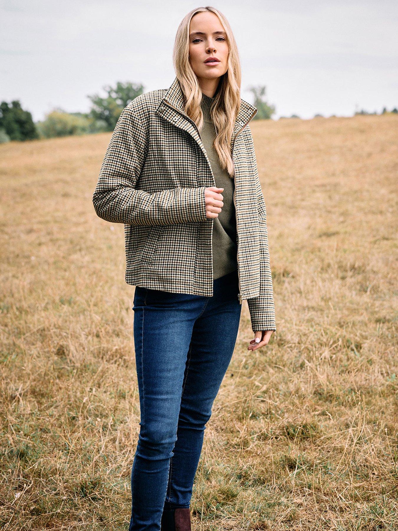 Long Tall Sally Check Funnel Neck Jacket - Brown