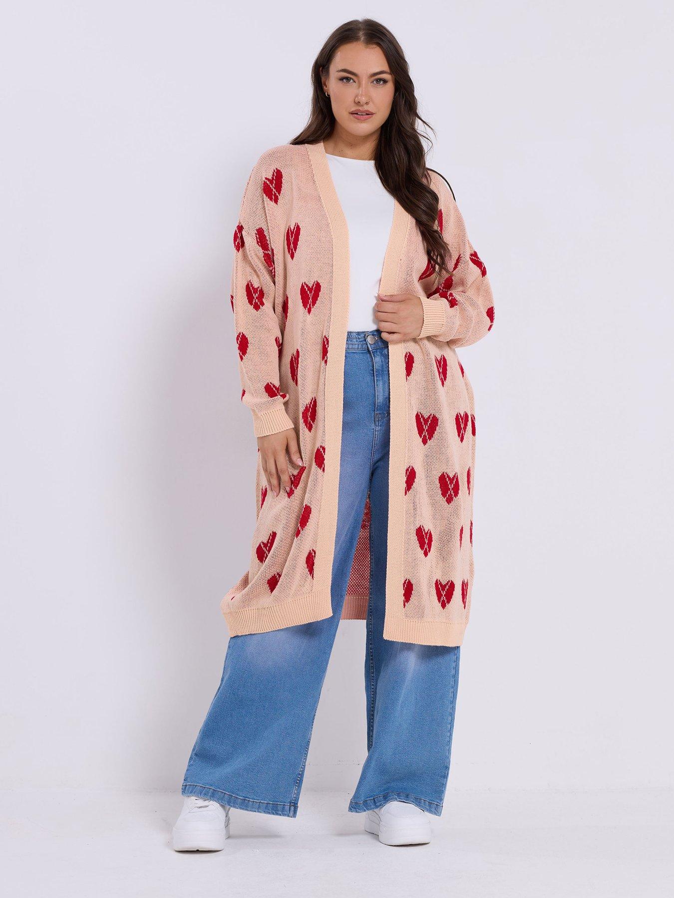 undefined Curve Midi Argyle Heart Cardigan