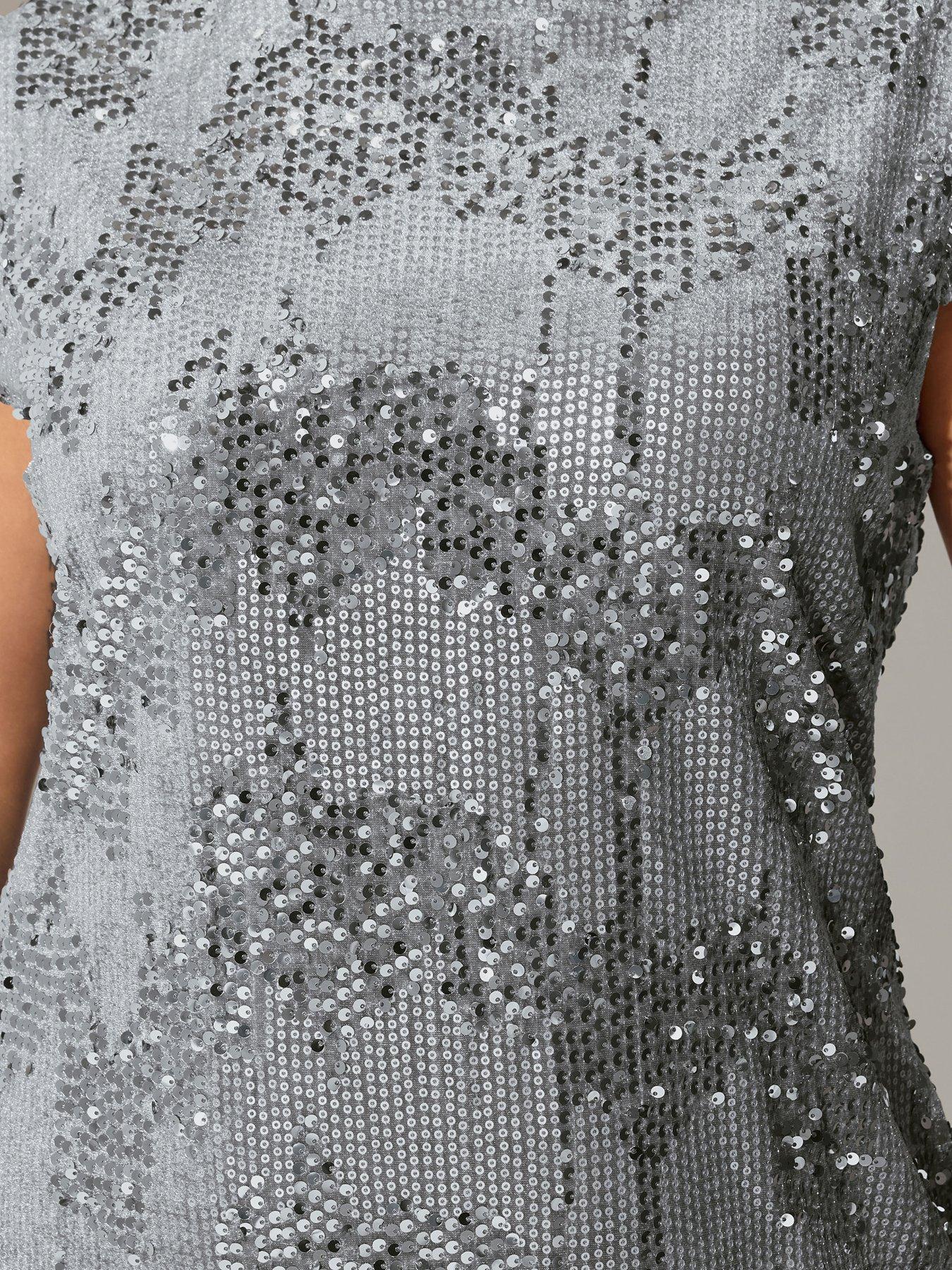Image 4 of 4 of Yours Curve Sequin Velvet Cap Sleeve Shift Dress - Grey