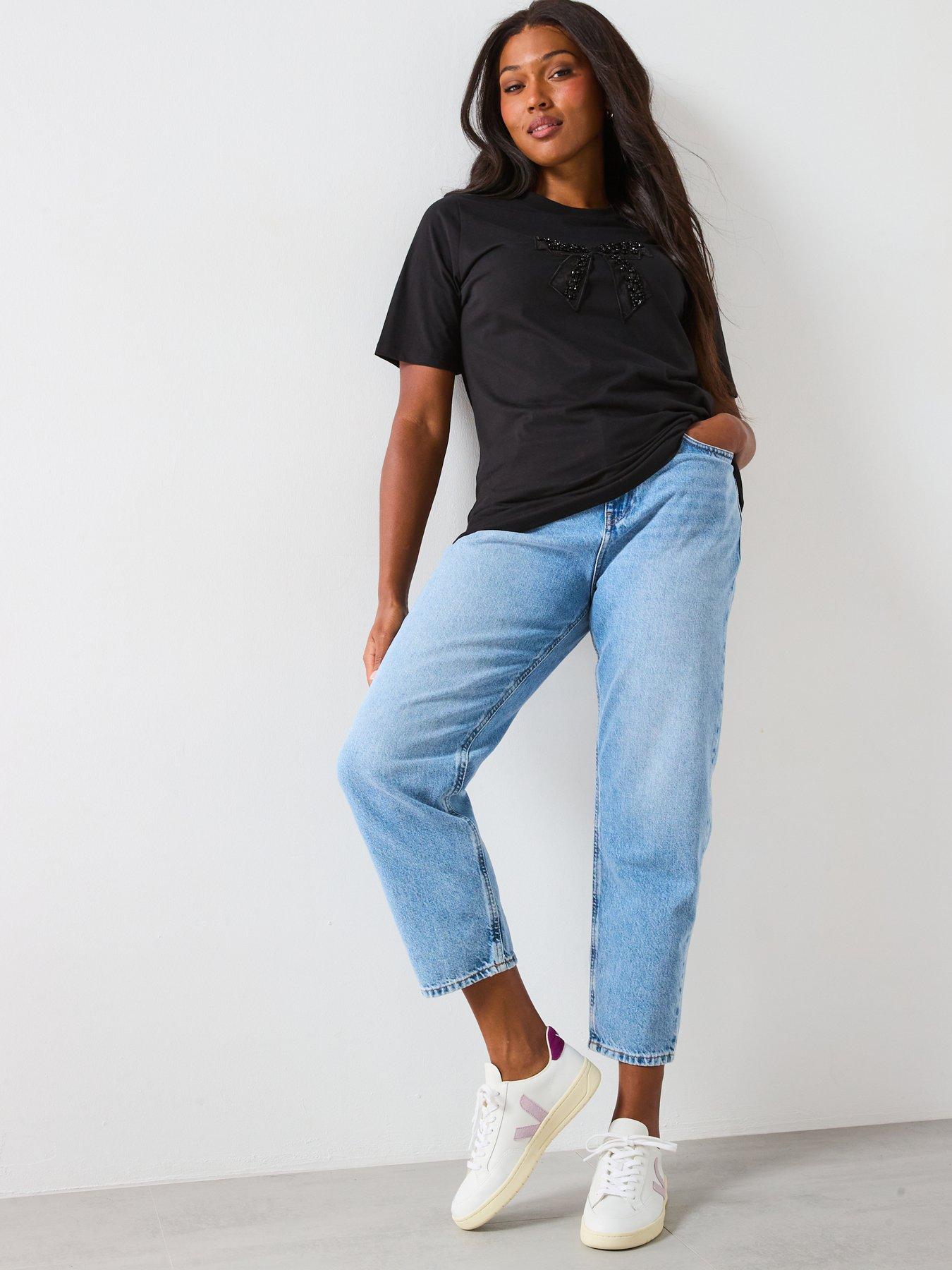 Image 3 of 6 of The Very Collection Curve Embellished Bow T-Shirt - Black