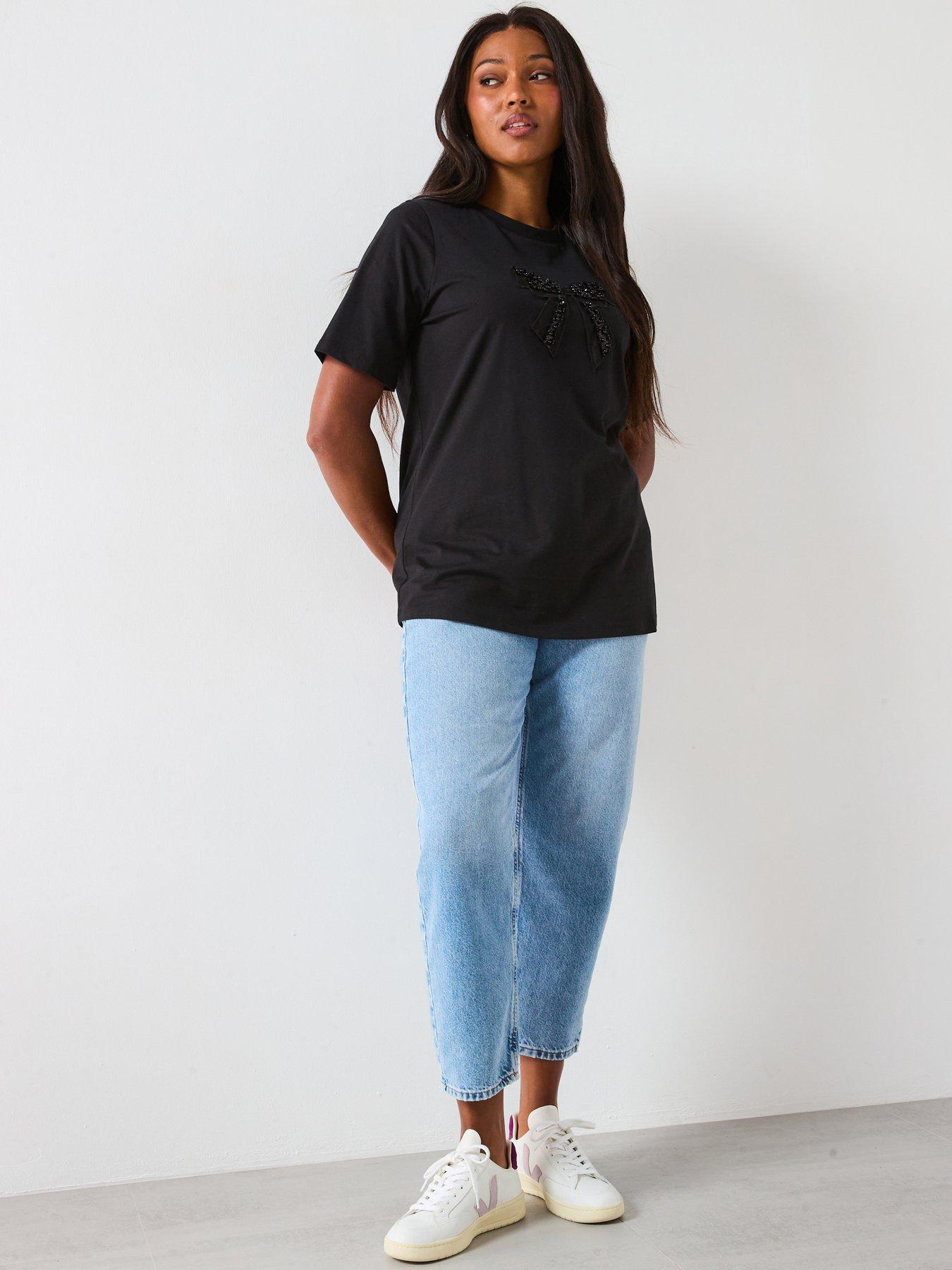 Image 5 of 6 of The Very Collection Curve Embellished Bow T-Shirt - Black