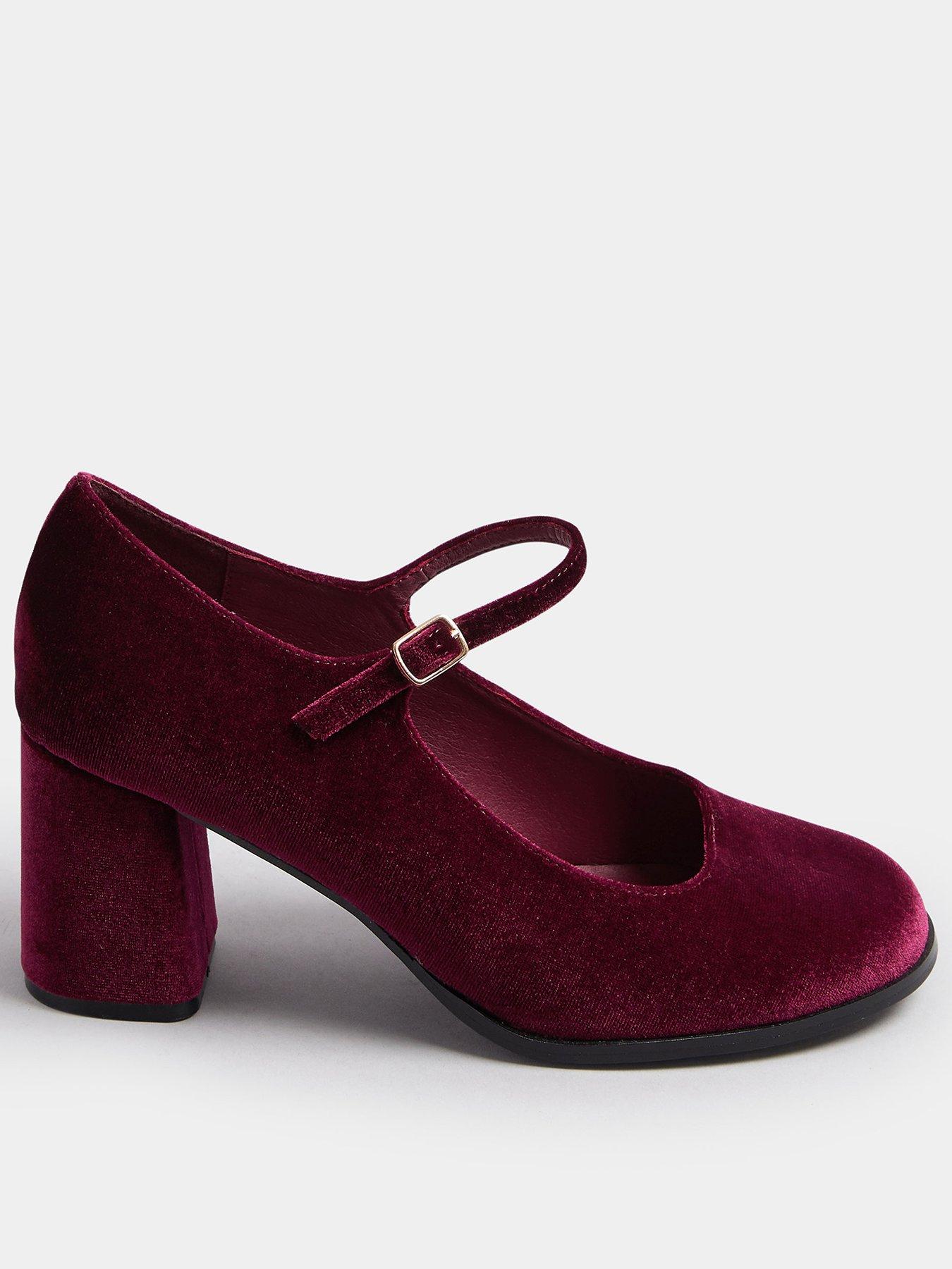 Yours Extra Wide Fit Velvet Mary Jane - Red