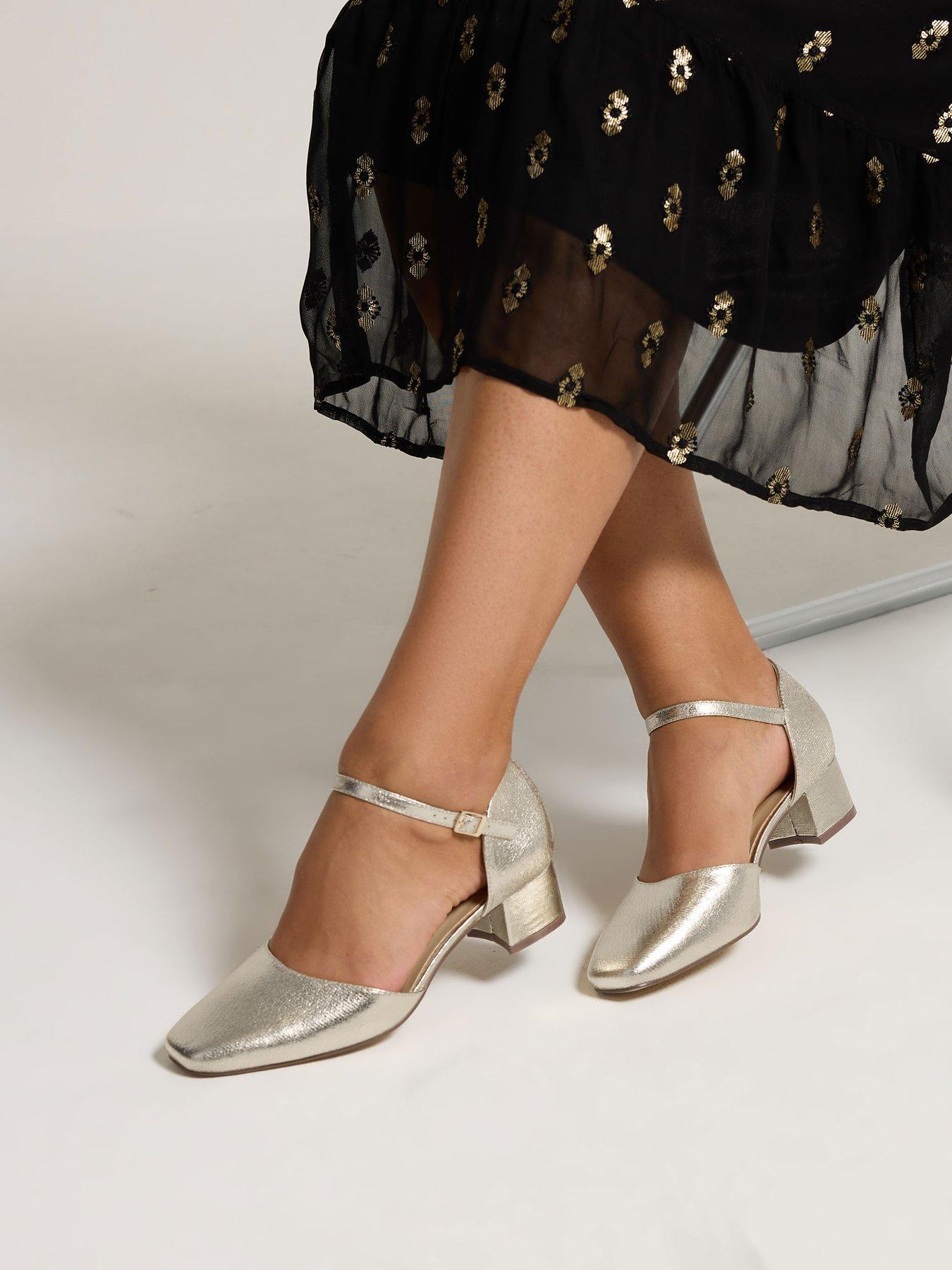 Image 4 of 4 of Yours Extra Wide Fit Two Part Block Heel Mary Jane - Gold