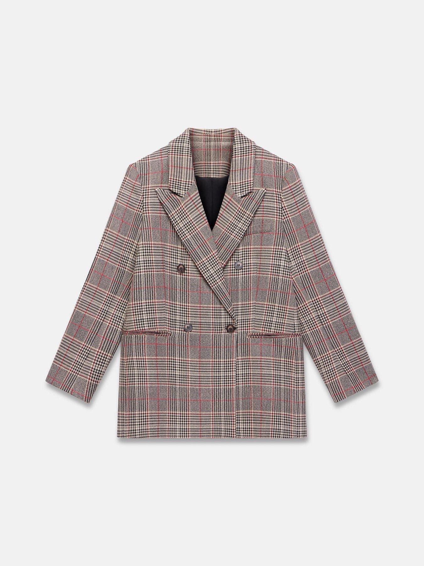  image of mint-velvet-neutral-graphic-check-blazer-beige