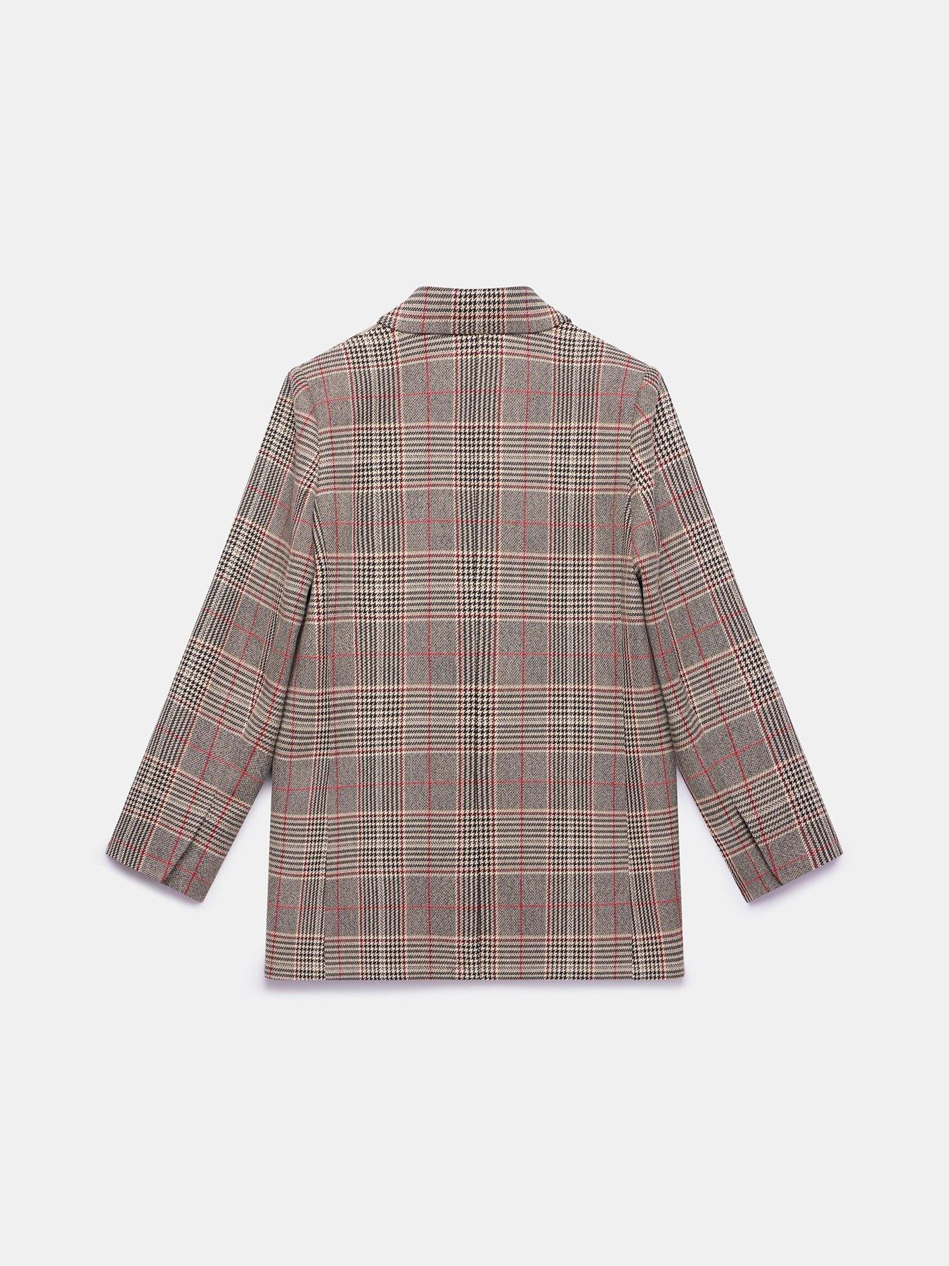  image of mint-velvet-neutral-graphic-check-blazer-beige