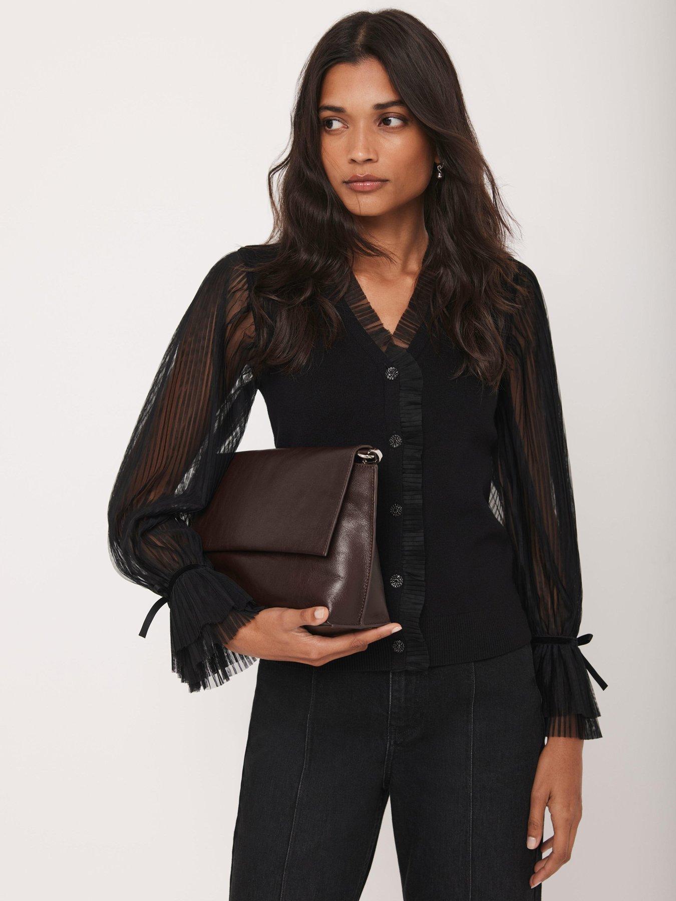  image of mint-velvet-tulle-sleeve-cardigan-black