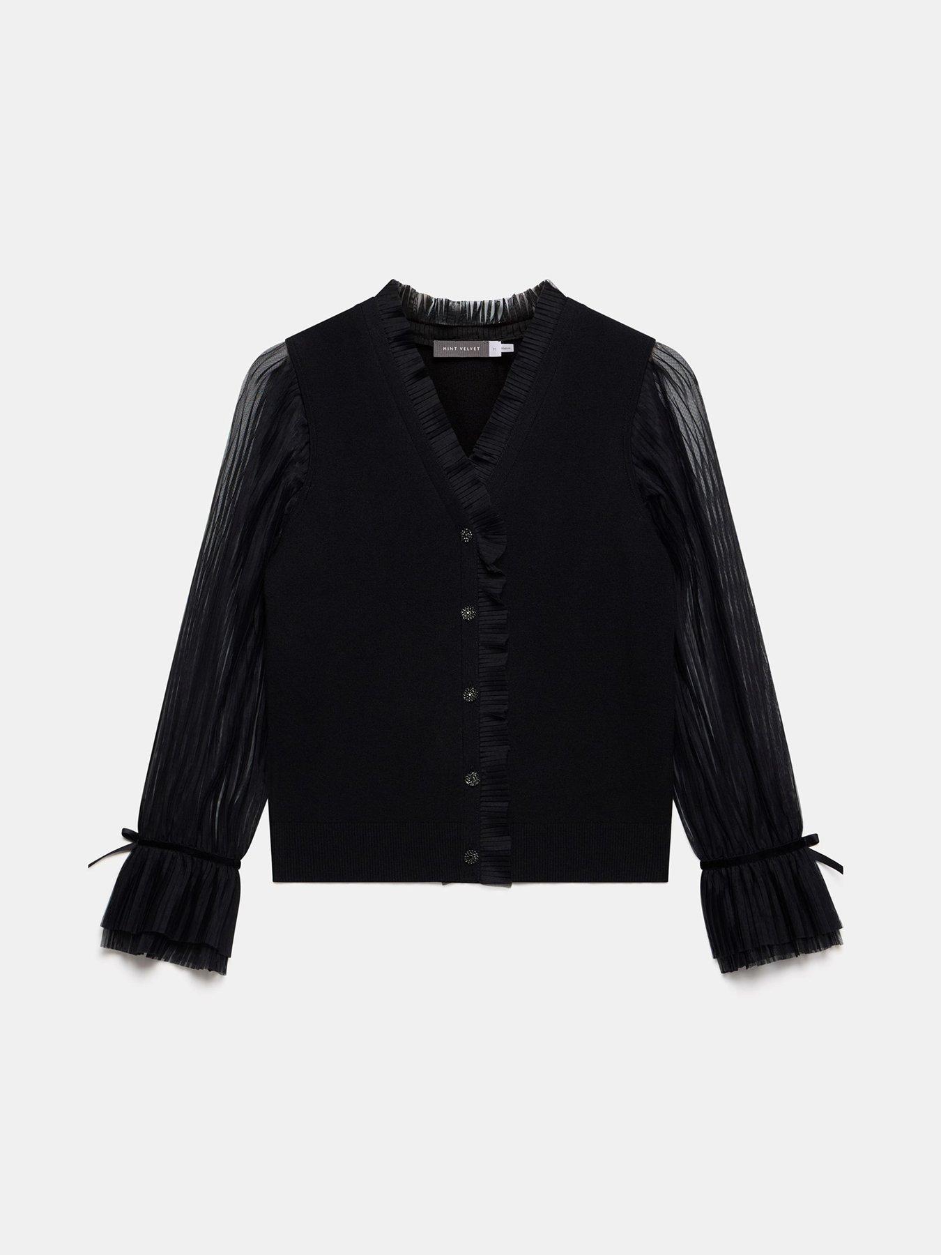  image of mint-velvet-tulle-sleeve-cardigan-black