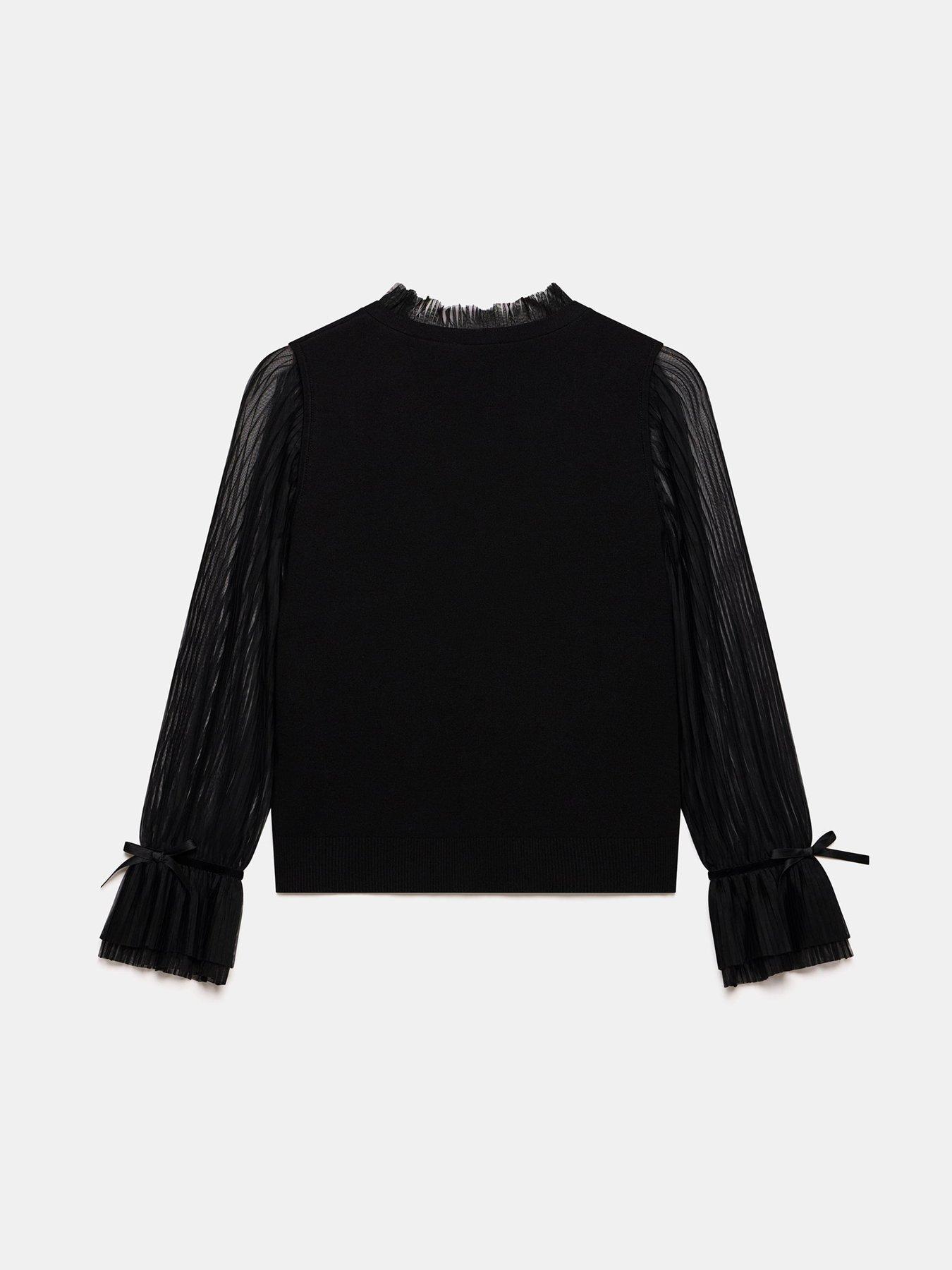  image of mint-velvet-tulle-sleeve-cardigan-black