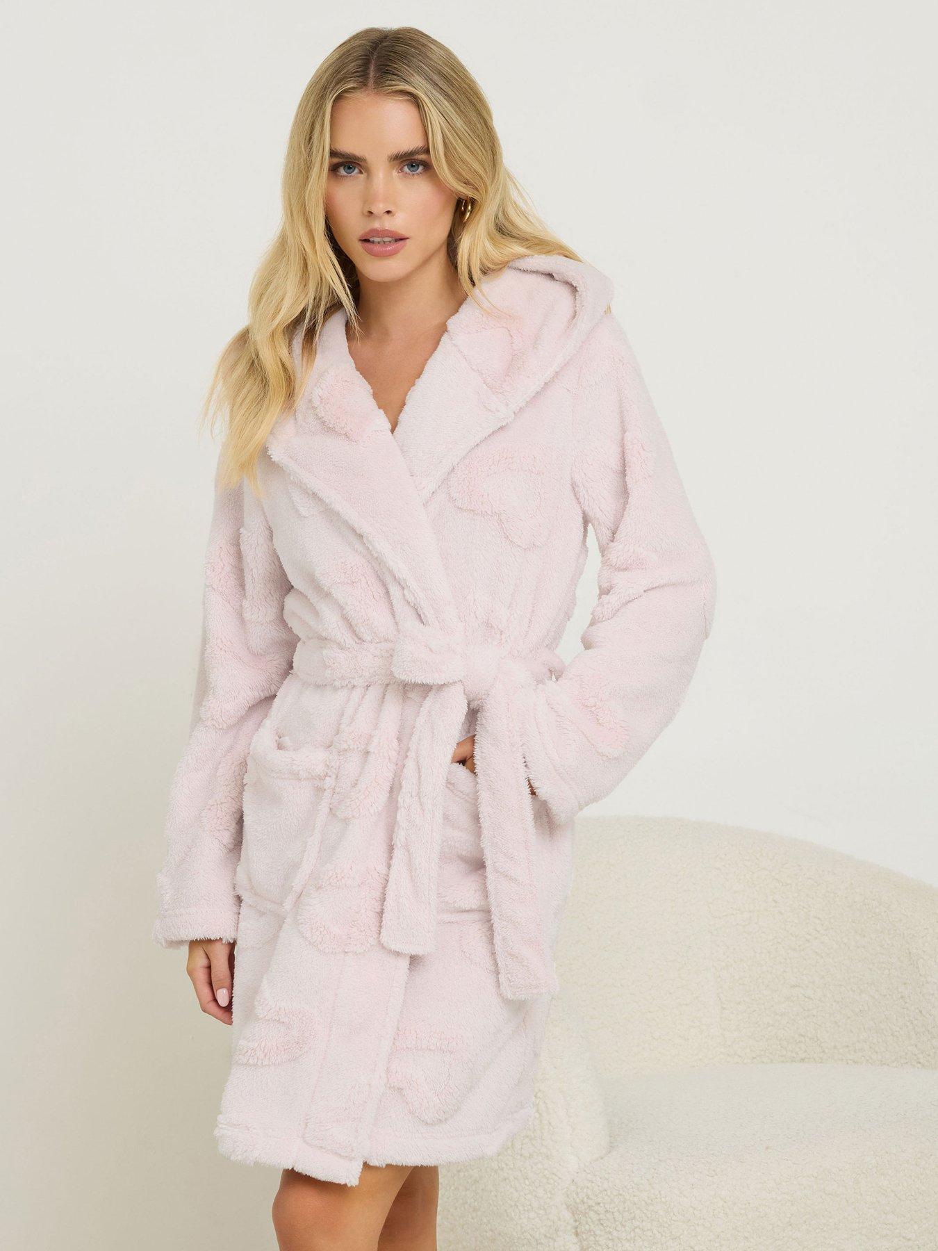 Image 4 of 6 of PixieGirl Petite Heart Short Hooded Robe - Pink
