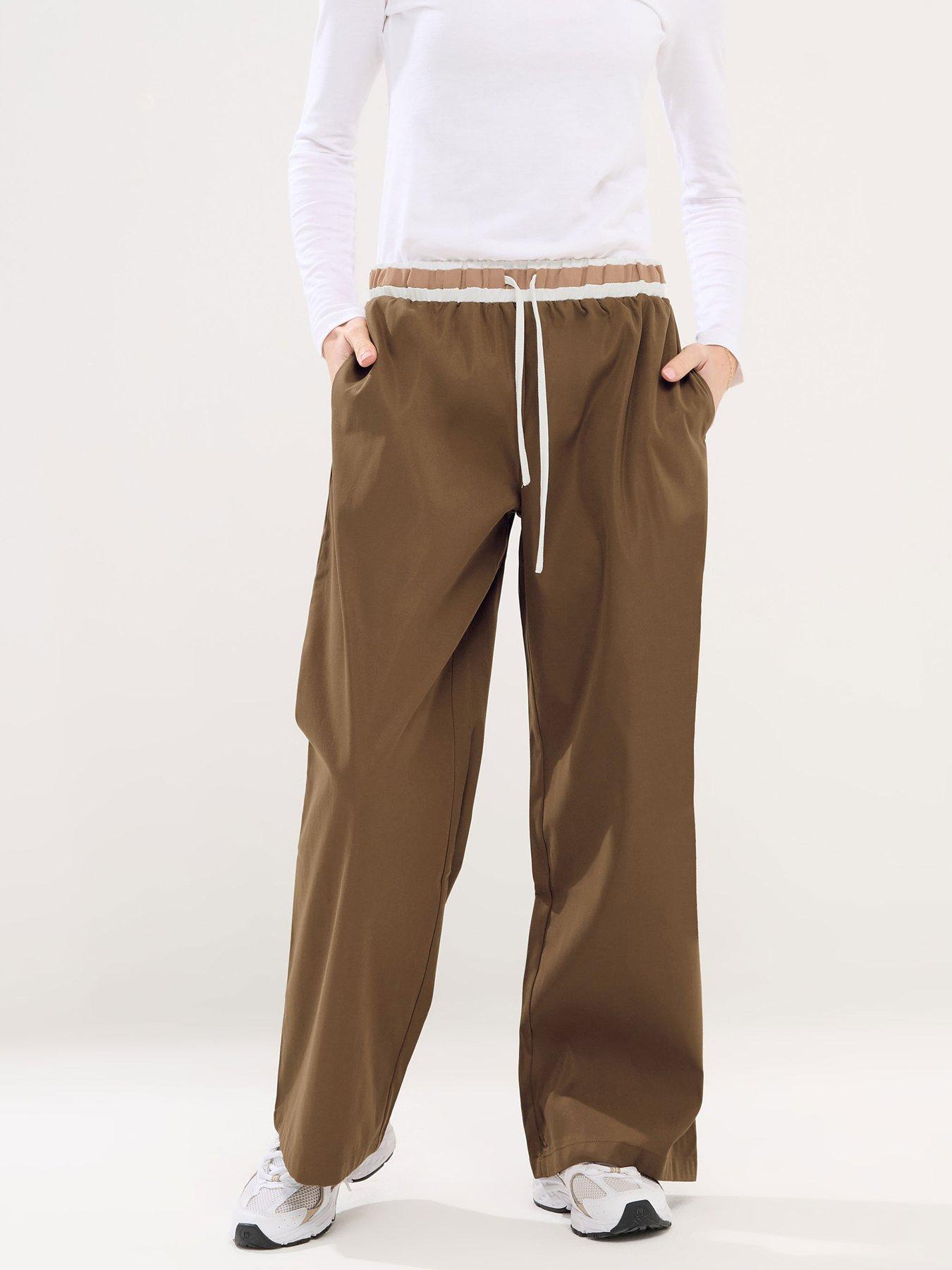  image of pixiegirl-petite-utility-belted-wide-leg-trouser-brown