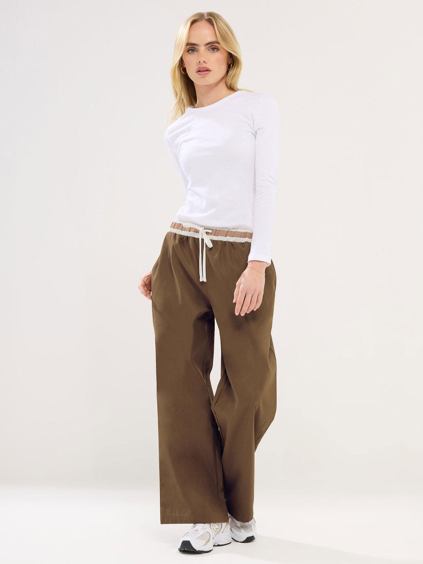 image of pixiegirl-petite-utility-belted-wide-leg-trouser-brown