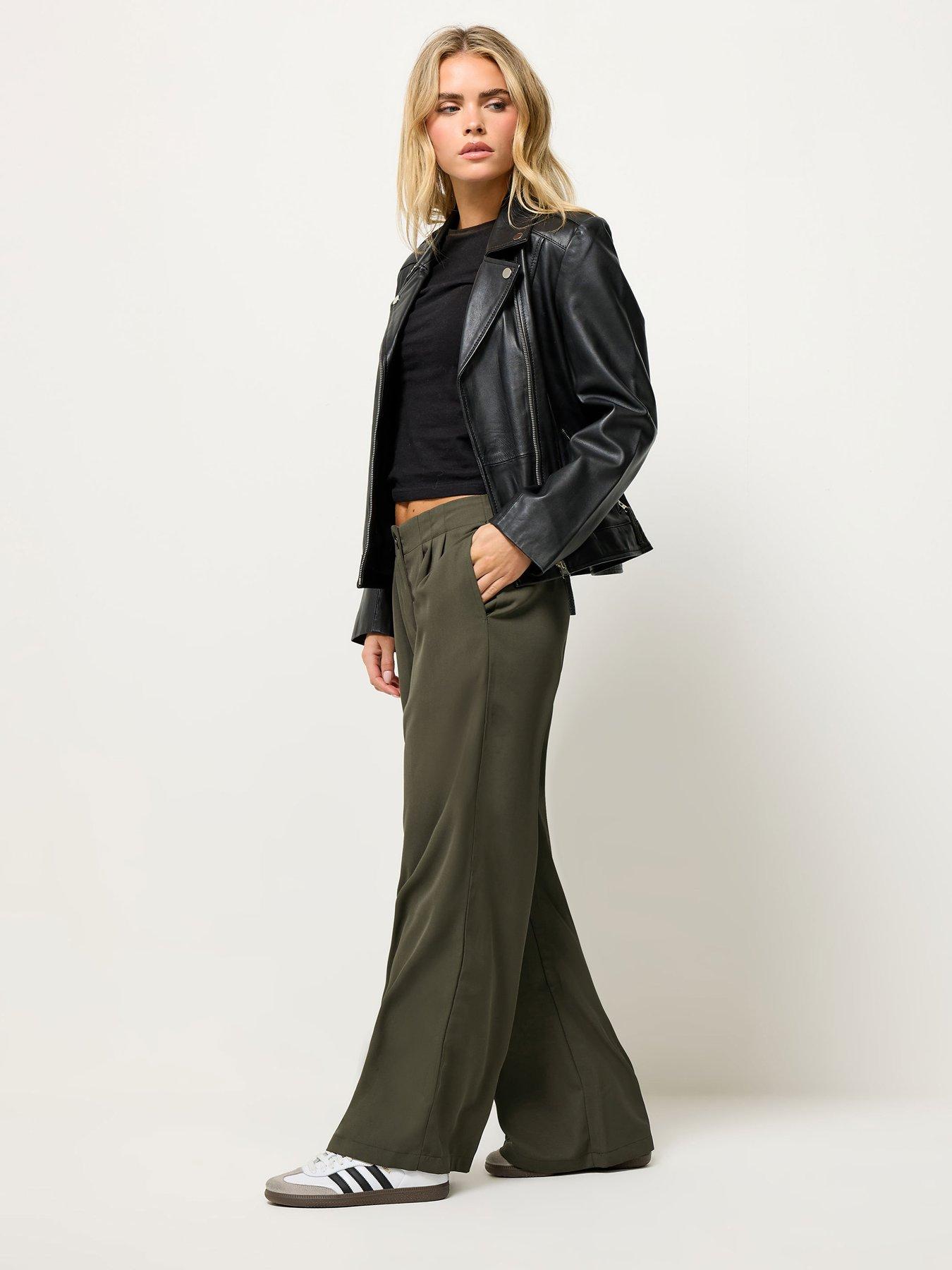 PixieGirl Petite Pleat Front Wide Leg Trouser - Green