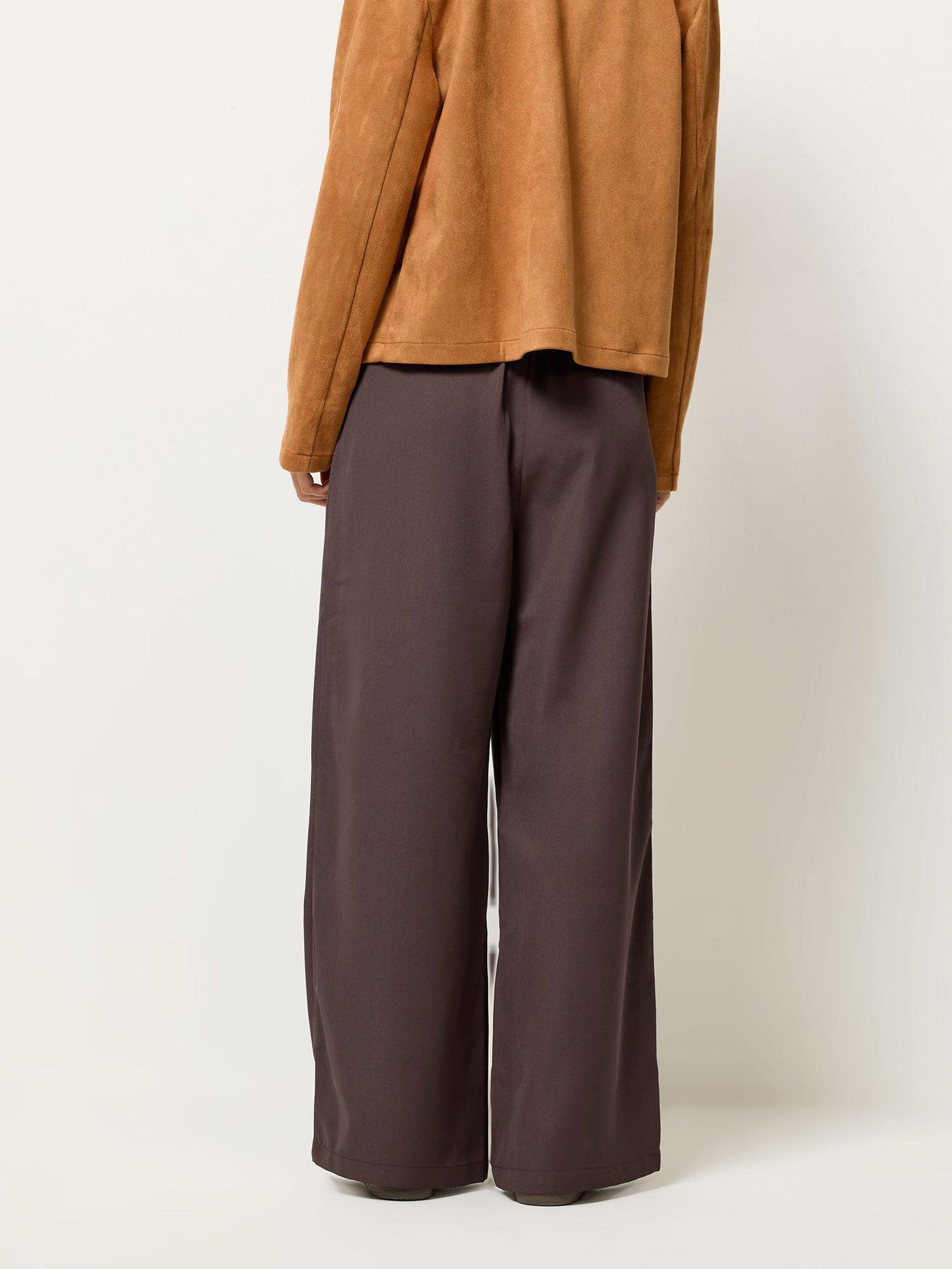 Image 2 of 4 of PixieGirl Petite Pleat Front Wide Leg Trouser - Brown