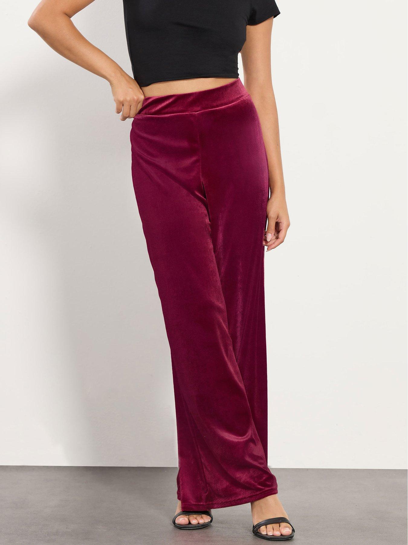 undefined Petite Velour Wide Leg Trouser - Red