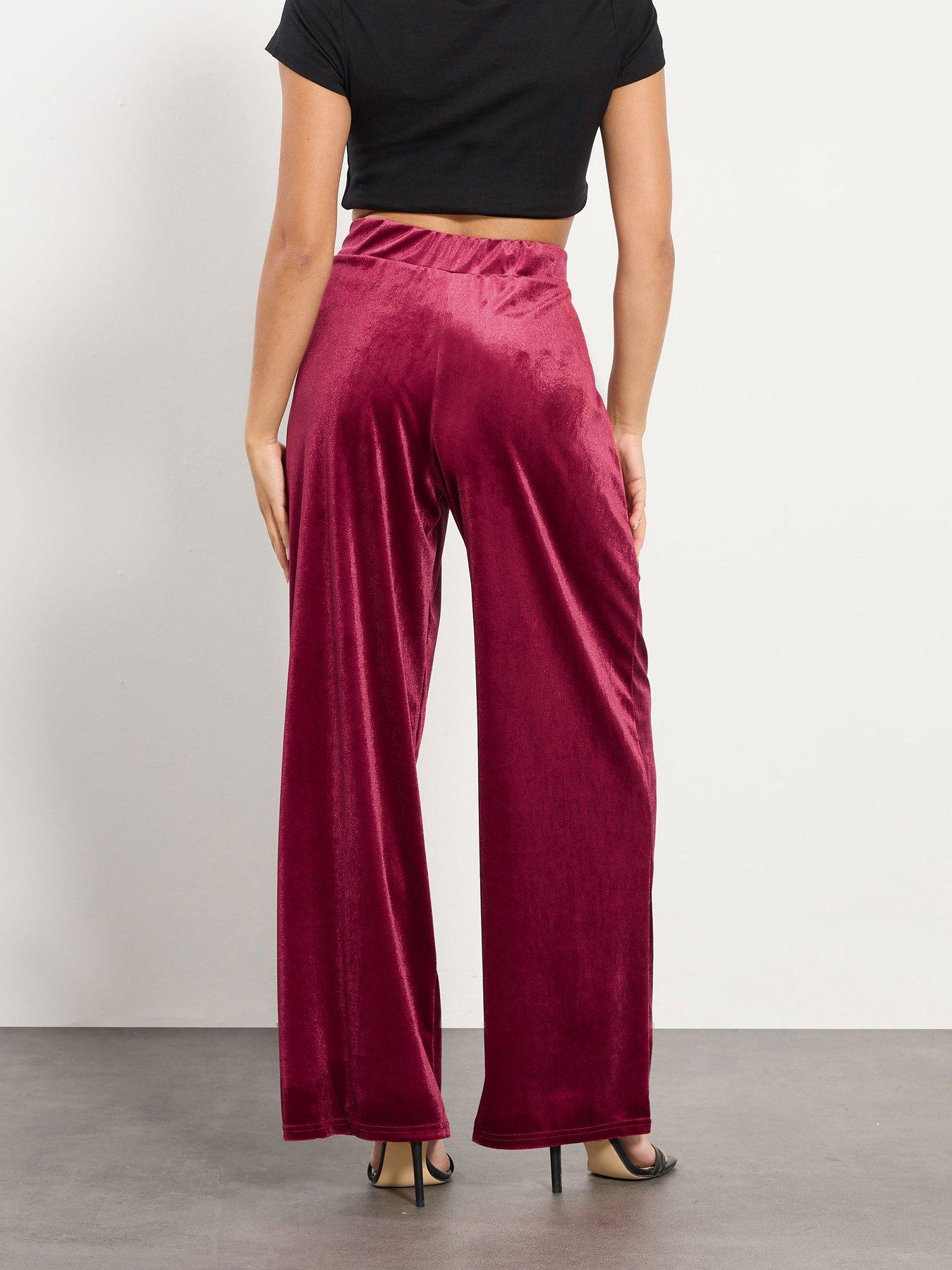 Image 2 of 4 of PixieGirl Petite Velour Wide Leg Trouser - Red