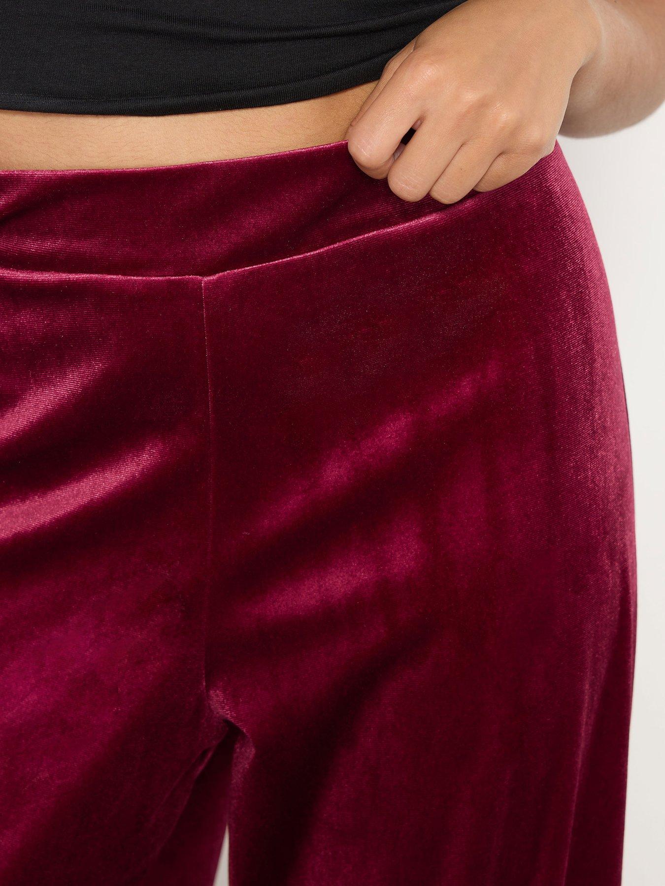Image 4 of 4 of PixieGirl Petite Velour Wide Leg Trouser - Red