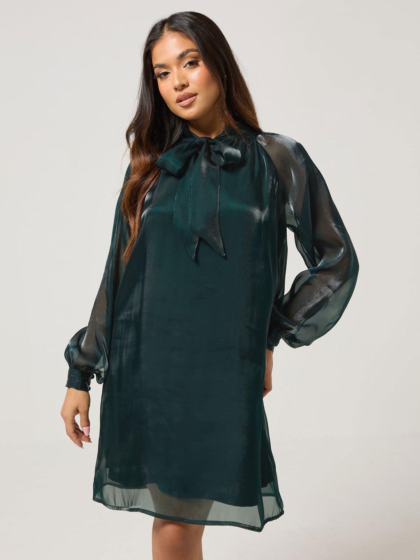 Image 3 of 4 of PixieGirl Petite Bow Mini Dress - Green