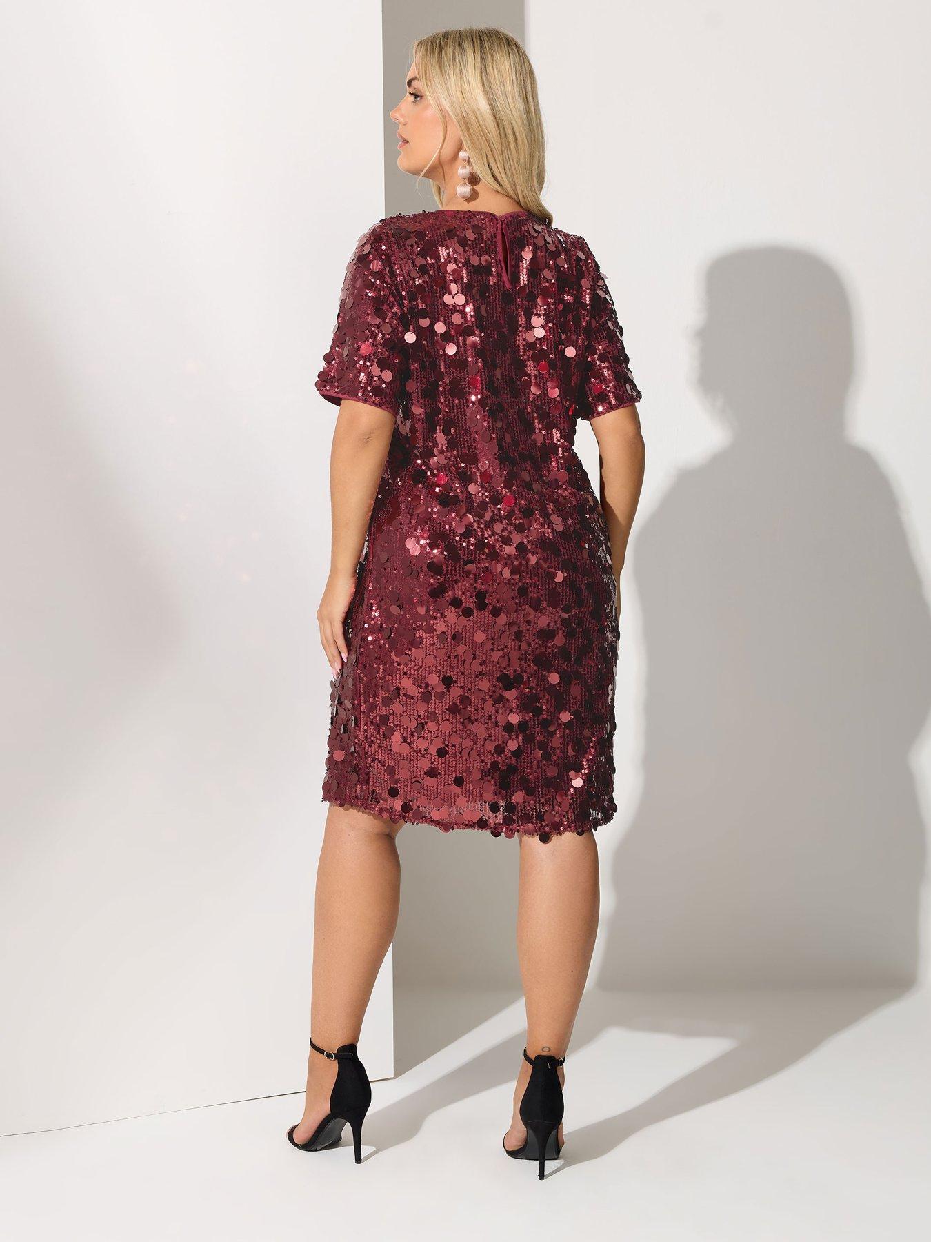 Image 2 of 4 of Yours Curve Sequin T-Shirt Dress - Red