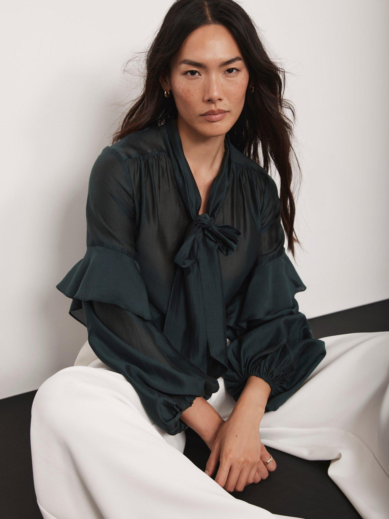 Mint Velvet Sheer Bow Neck Blouse - Green