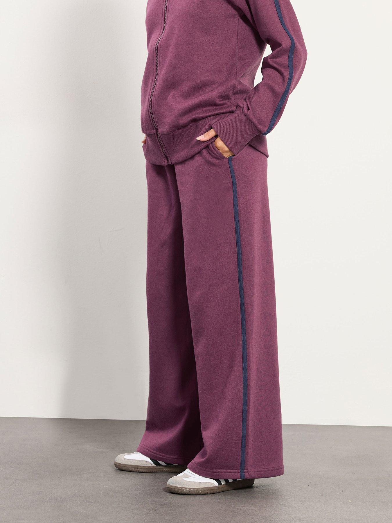 front image of pixiegirl-petite-side-stripe-jogger-burgundy-red