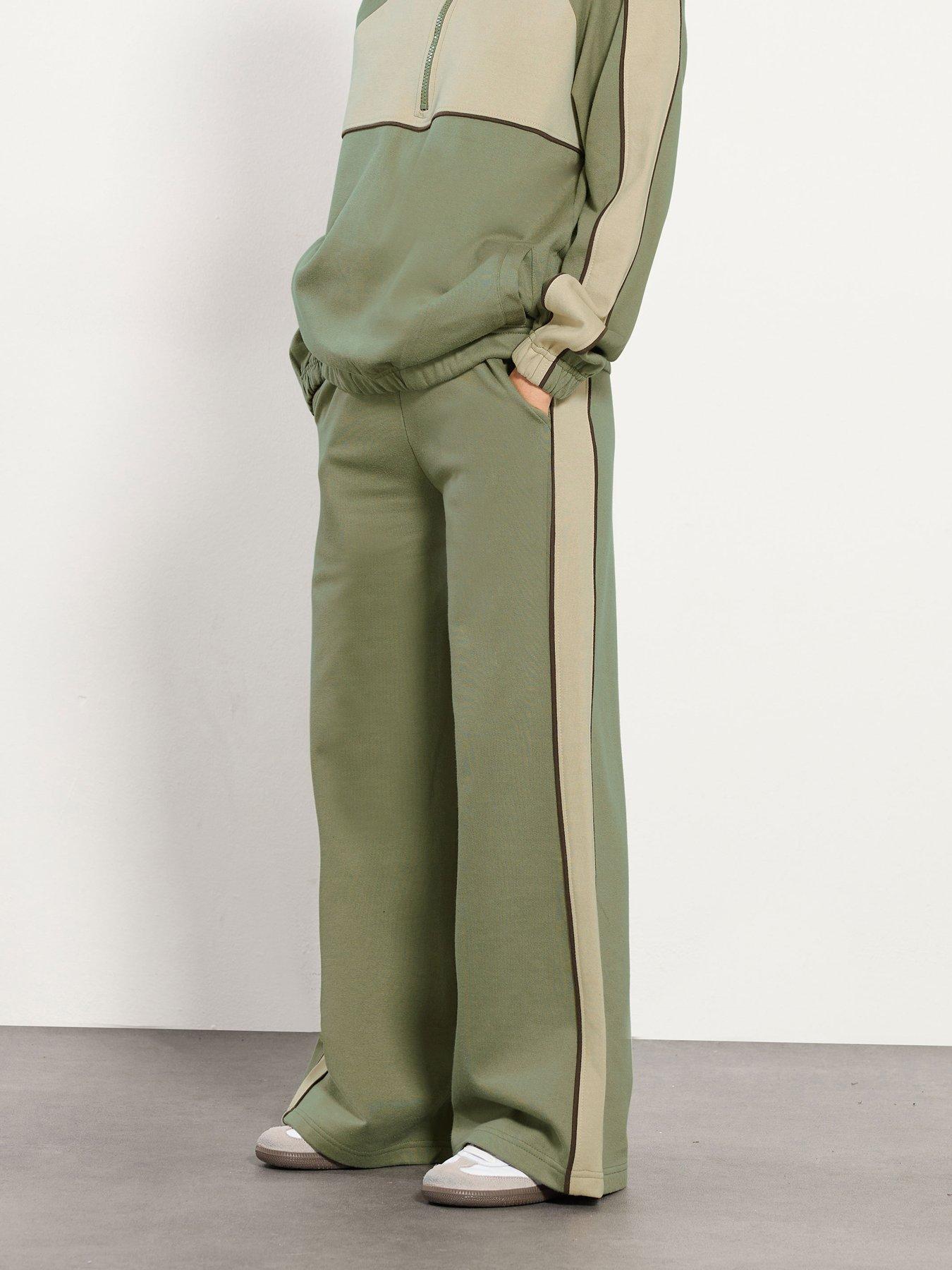 front image of pixiegirl-petite-colour-block-wide-leg-jogger-green