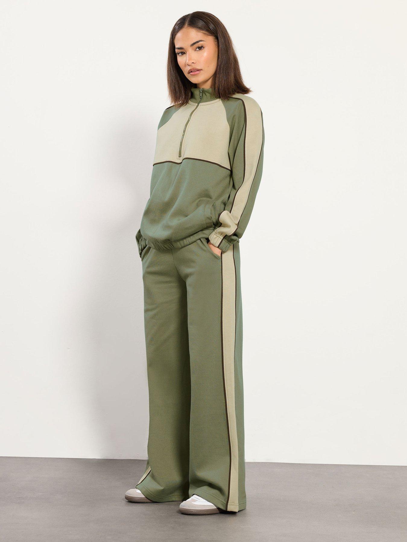  image of pixiegirl-petite-colour-block-wide-leg-jogger-green