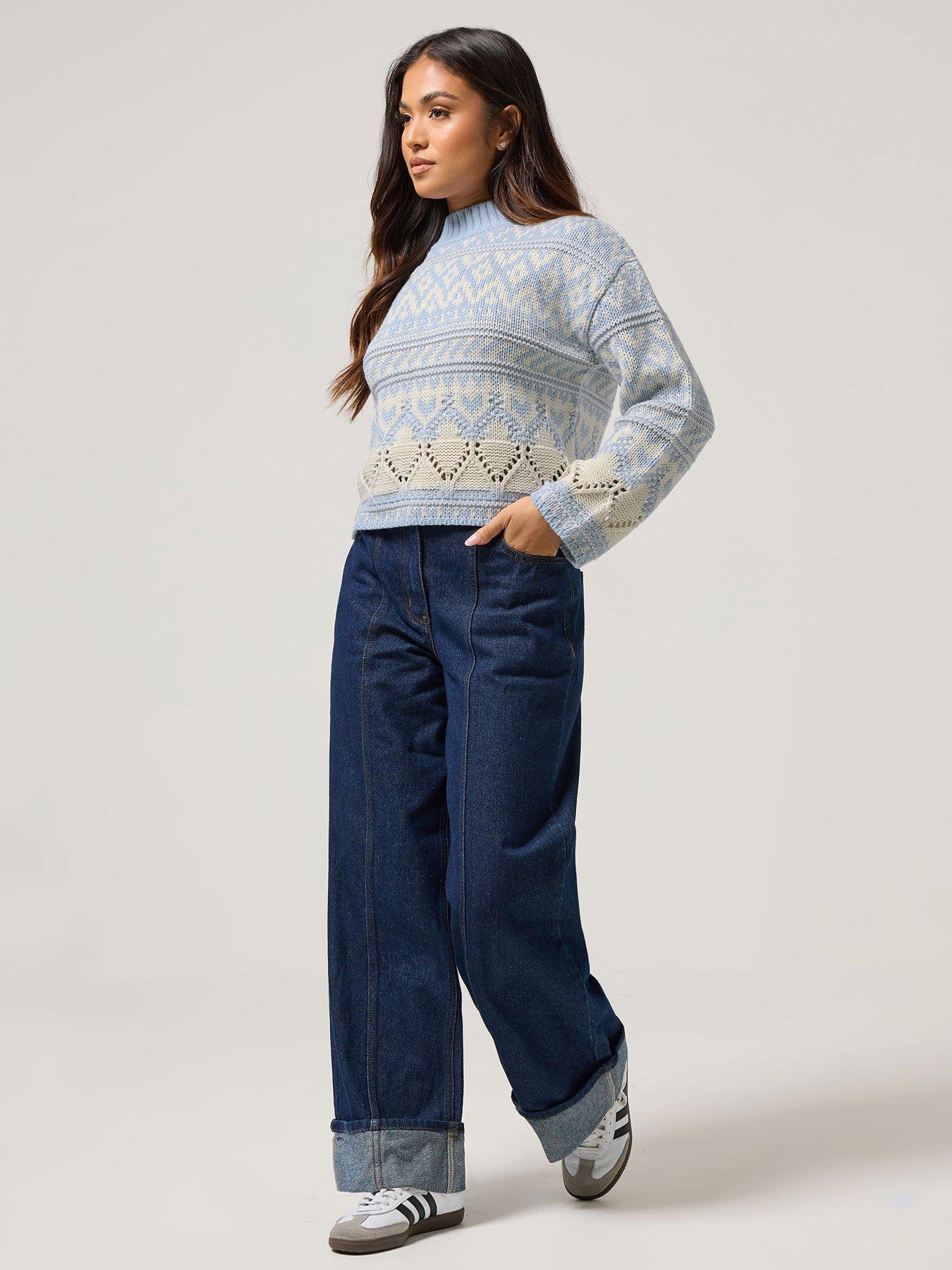  image of pixiegirl-petite-fairisle-jumper-blue
