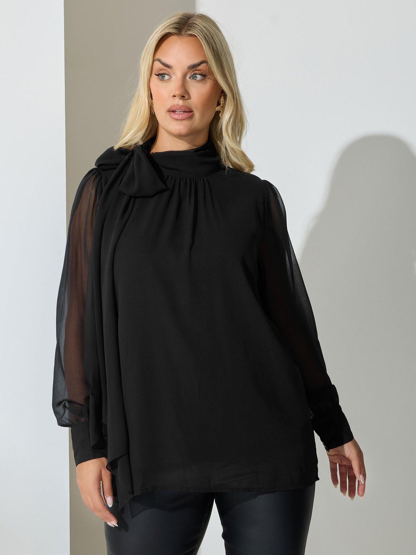 Yours Curve Dramatic Side Bow Blouse - Black