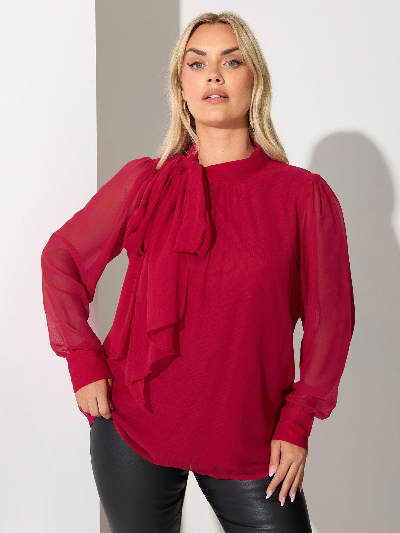 Yours Curve Dramatic Side Bow Blouse - Red