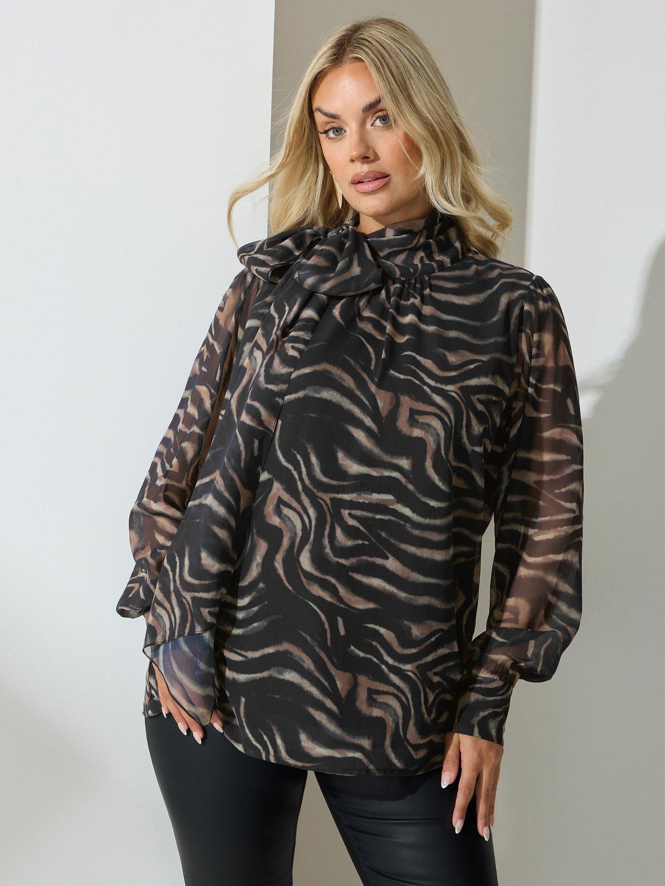 Yours Curve Dramatic Side Bow Blouse - Brown