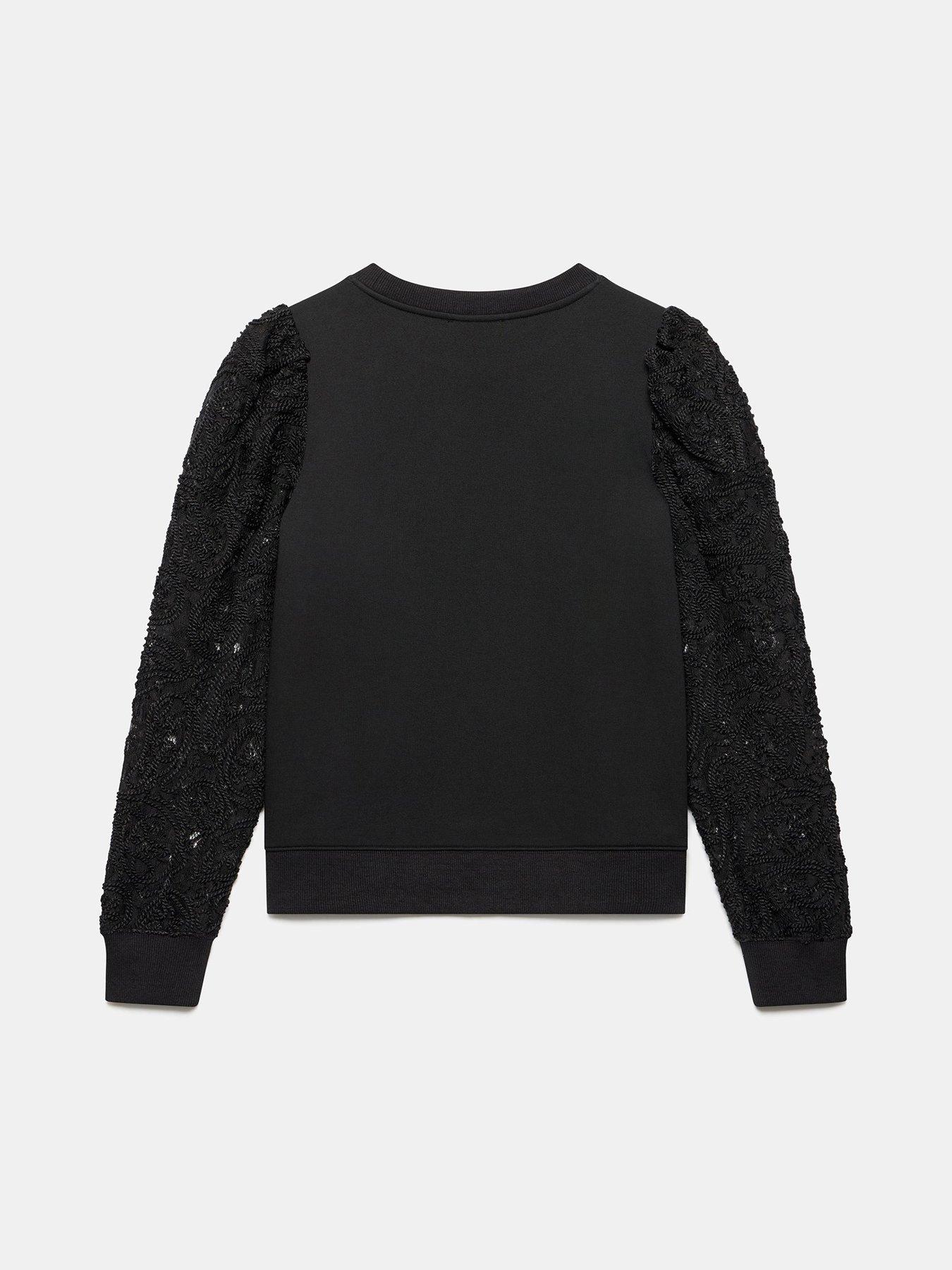  image of mint-velvet-lace-sleeve-sweatshirt-black