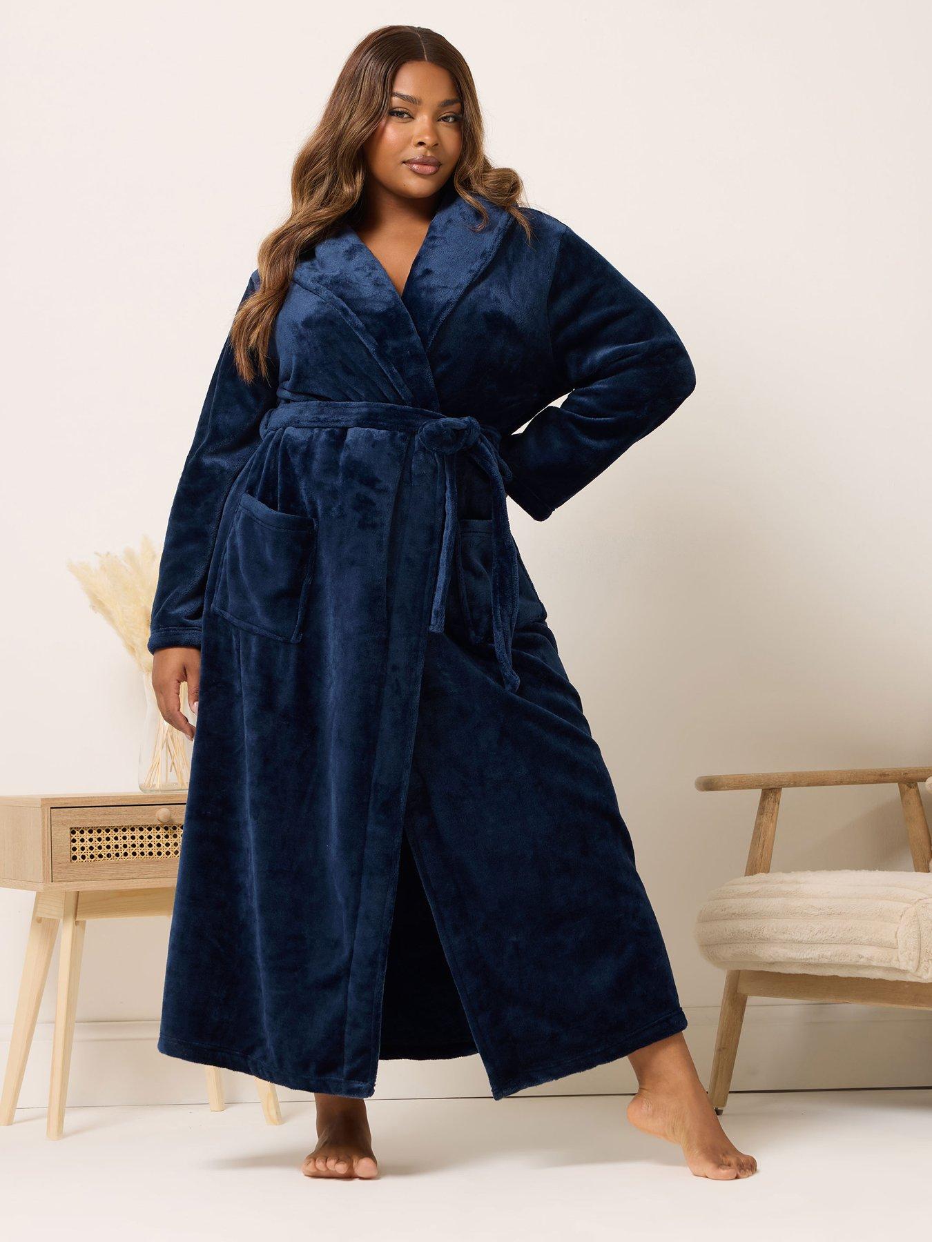 Yours Curve Super Luxe Shawl Maxi Robe - Blue | Littlewoods