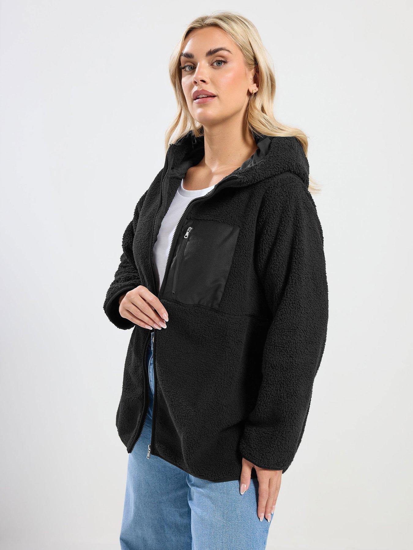 Yours Curve Hooded Nylon Pocket Fleece - Black